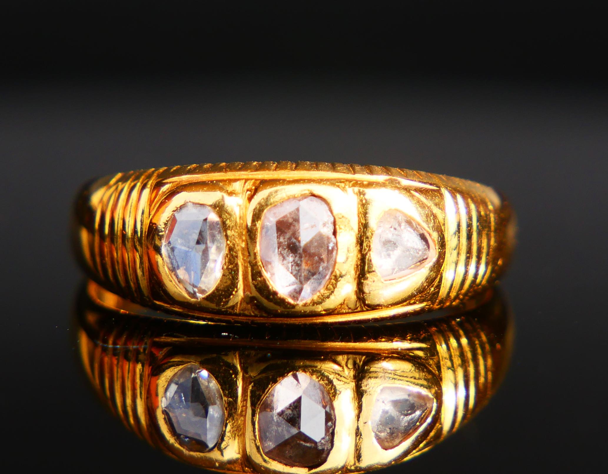 Rose Cut Antique Ring natural 0.8ctw. Diamonds solid 23K Gold Ø 6.25US / 3.3 gr