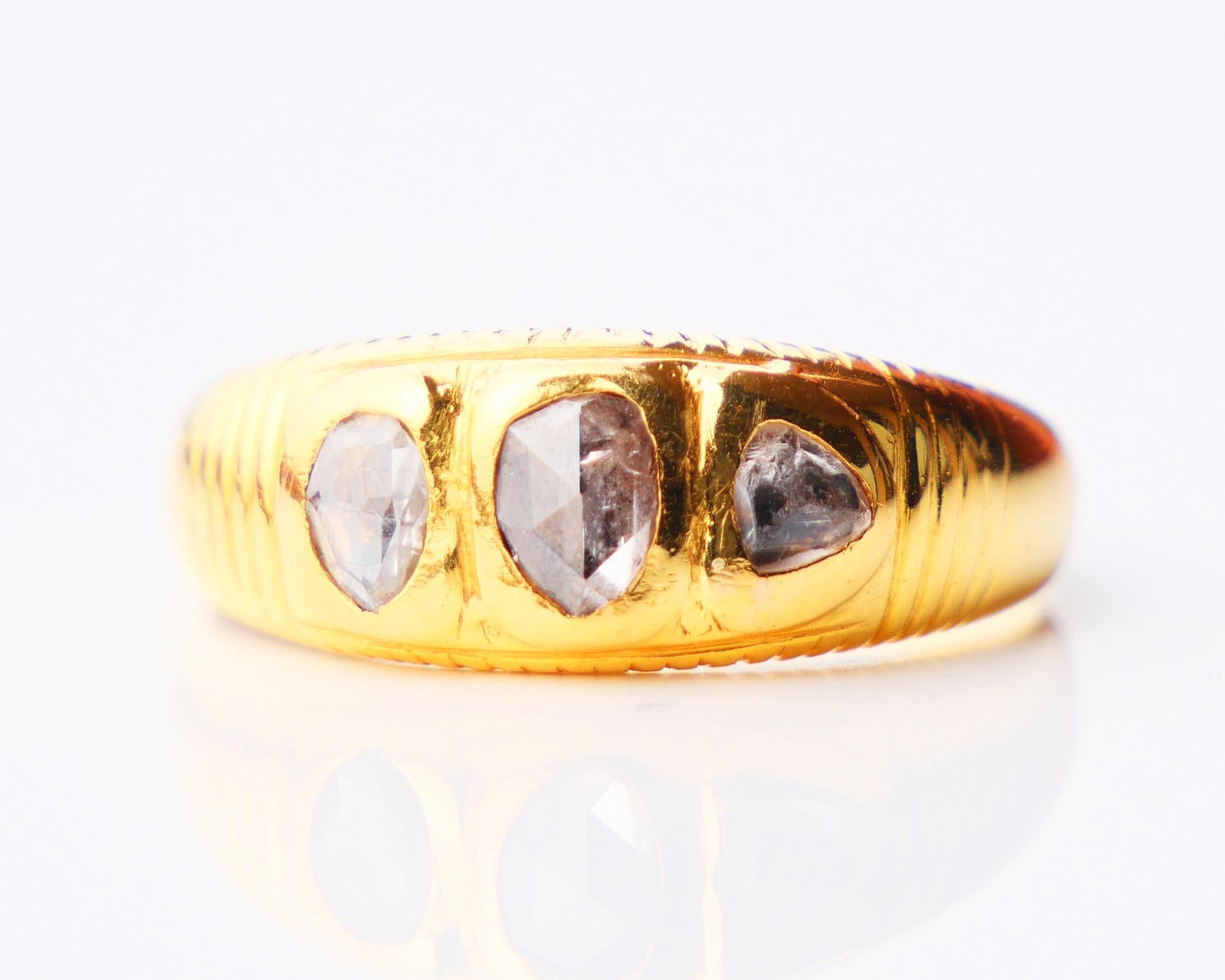 Antique Ring natural 0.8ctw. Diamonds solid 23K Gold Ø 6.25US / 3.3 gr 4