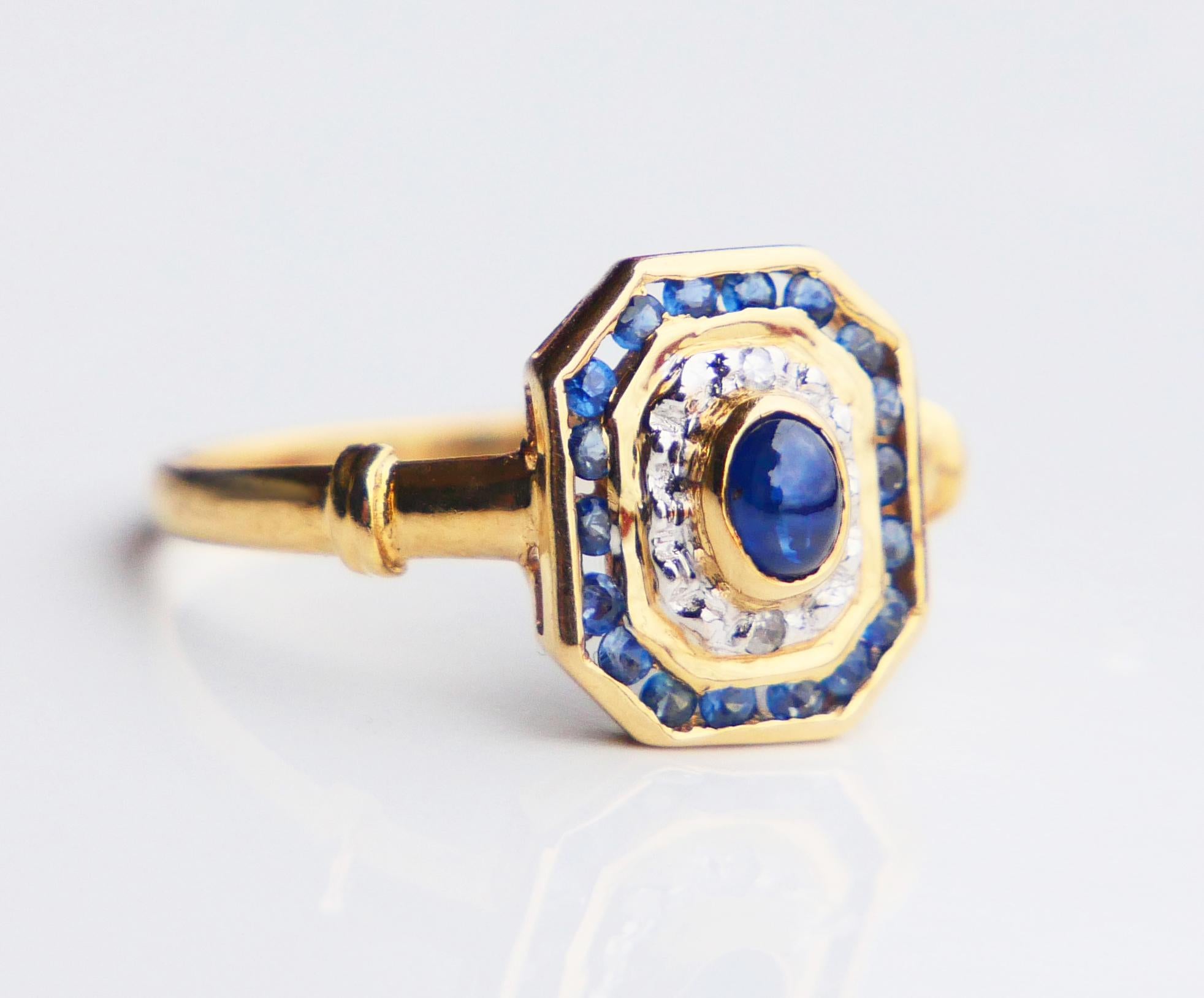 Anillo Vintage Zafiro natural 0.8ctw Diamantes Oro 18K ØUS6.25 / 2.25gr en venta 5
