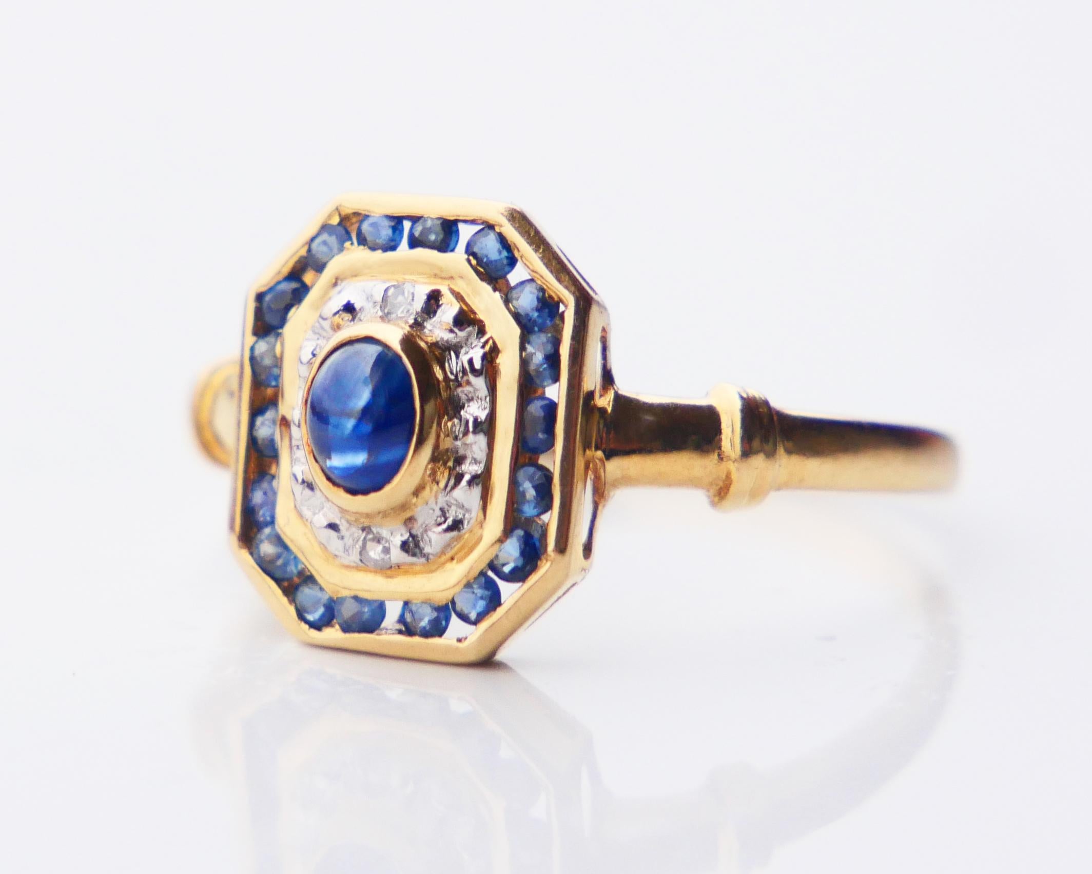 Anillo Vintage Zafiro natural 0.8ctw Diamantes Oro 18K ØUS6.25 / 2.25gr en venta 8