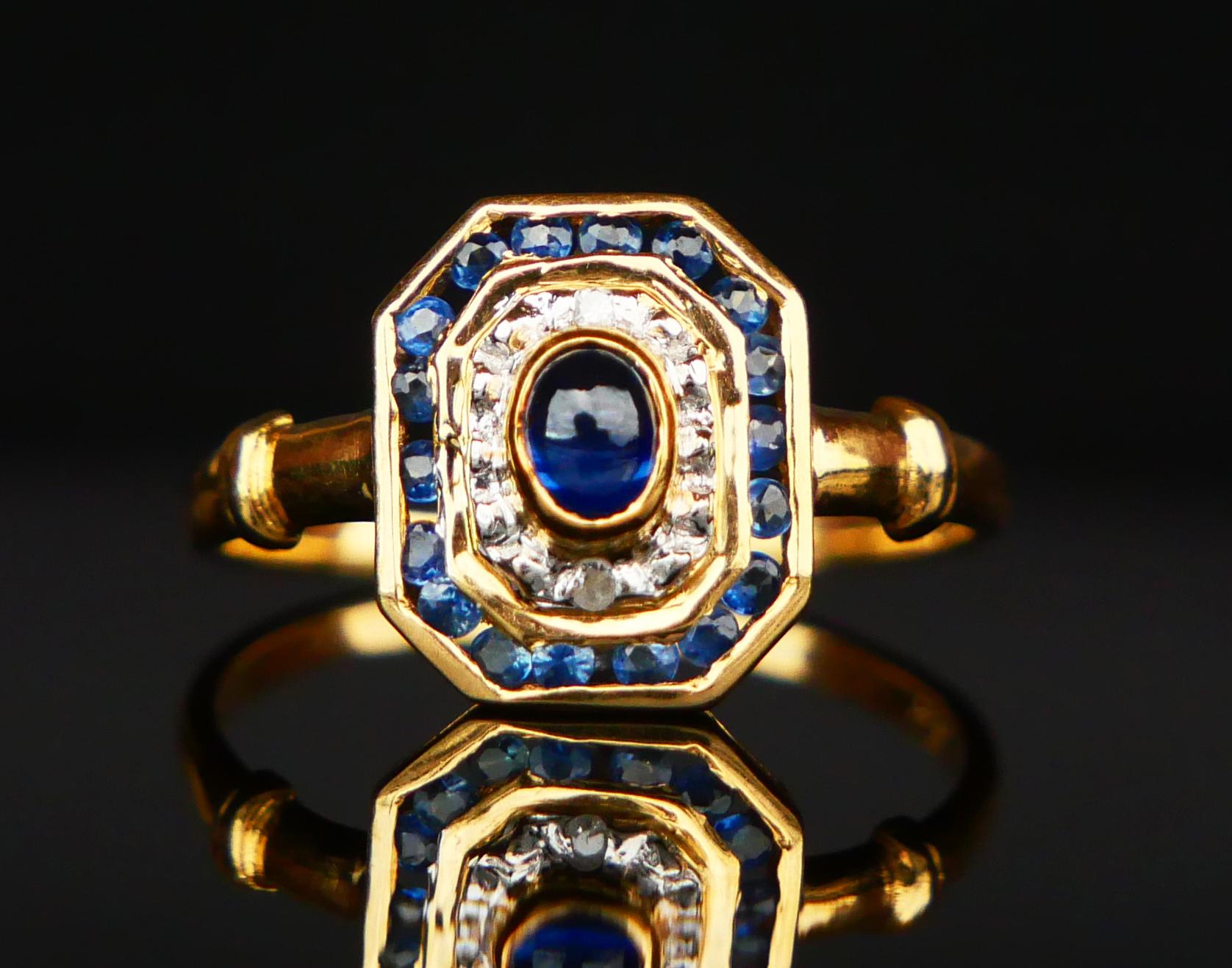 Anillo Vintage Zafiro natural 0.8ctw Diamantes Oro 18K ØUS6.25 / 2.25gr Retro en venta