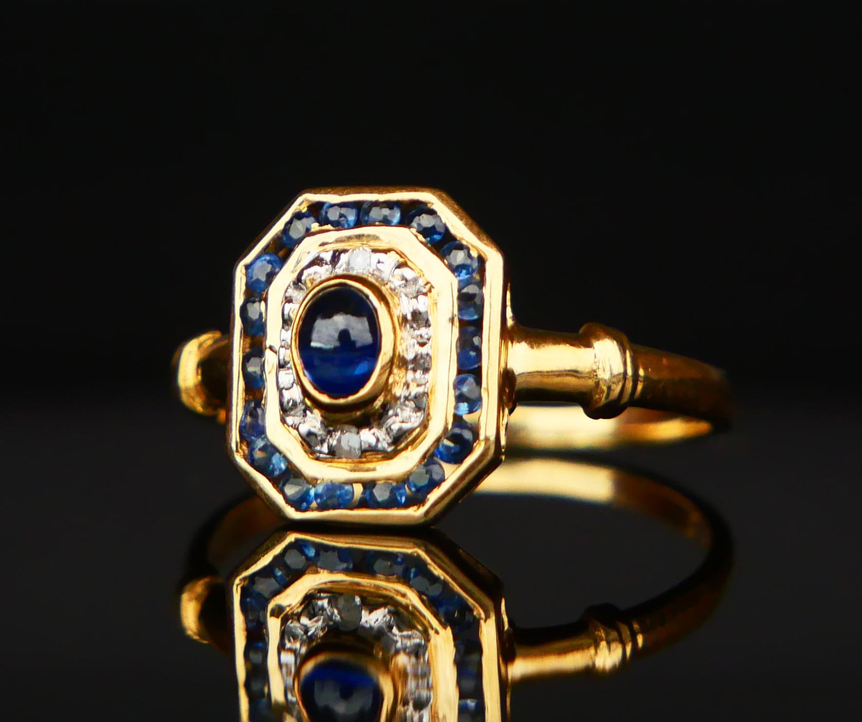 Anillo Vintage Zafiro natural 0.8ctw Diamantes Oro 18K ØUS6.25 / 2.25gr Cabujón en venta