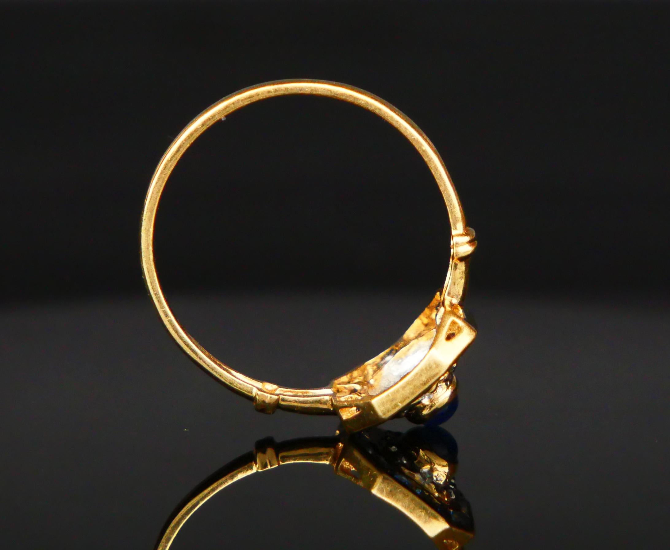 Anillo Vintage Zafiro natural 0.8ctw Diamantes Oro 18K ØUS6.25 / 2.25gr en venta 1