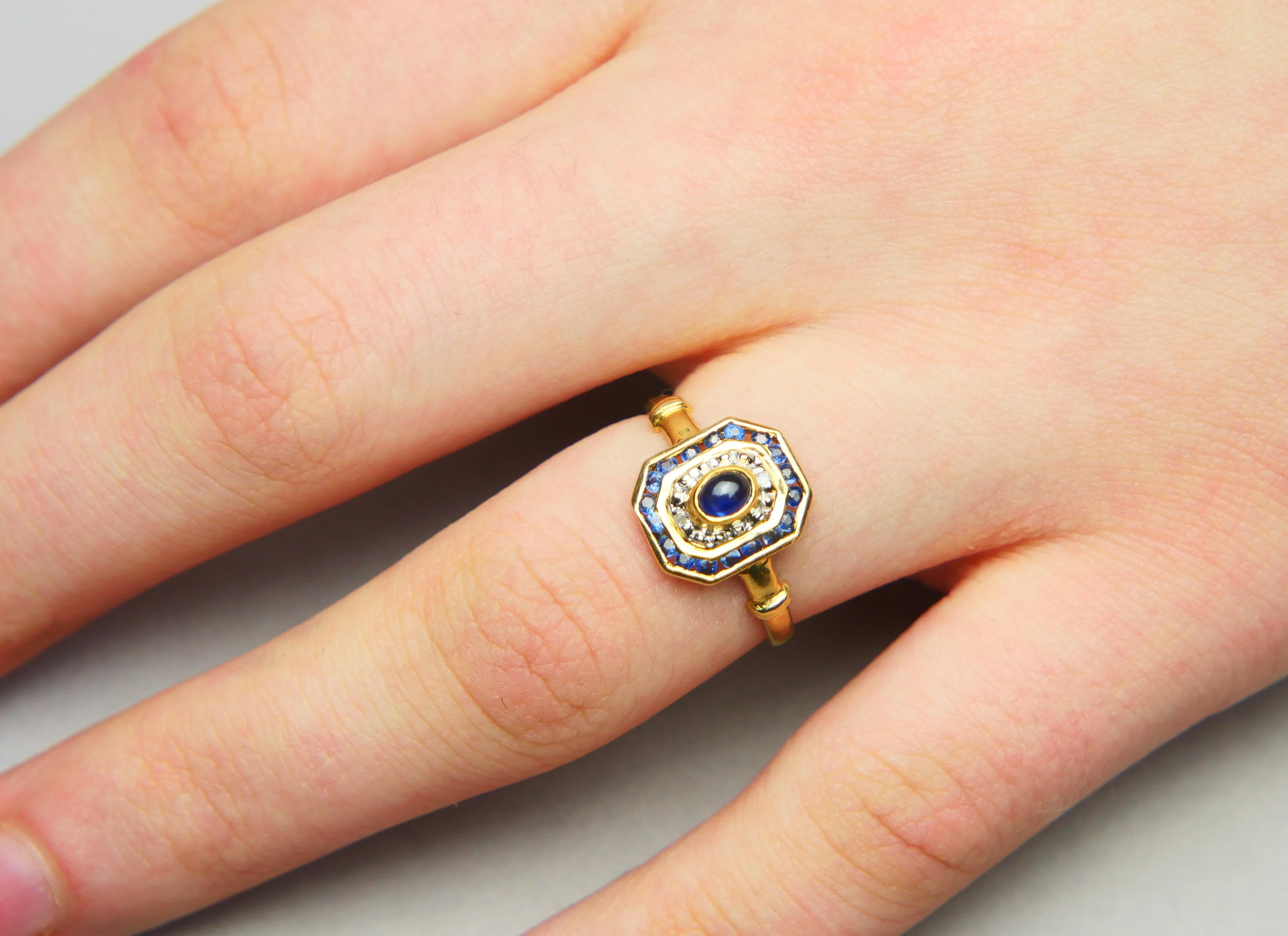 Anillo Vintage Zafiro natural 0.8ctw Diamantes Oro 18K ØUS6.25 / 2.25gr en venta 2