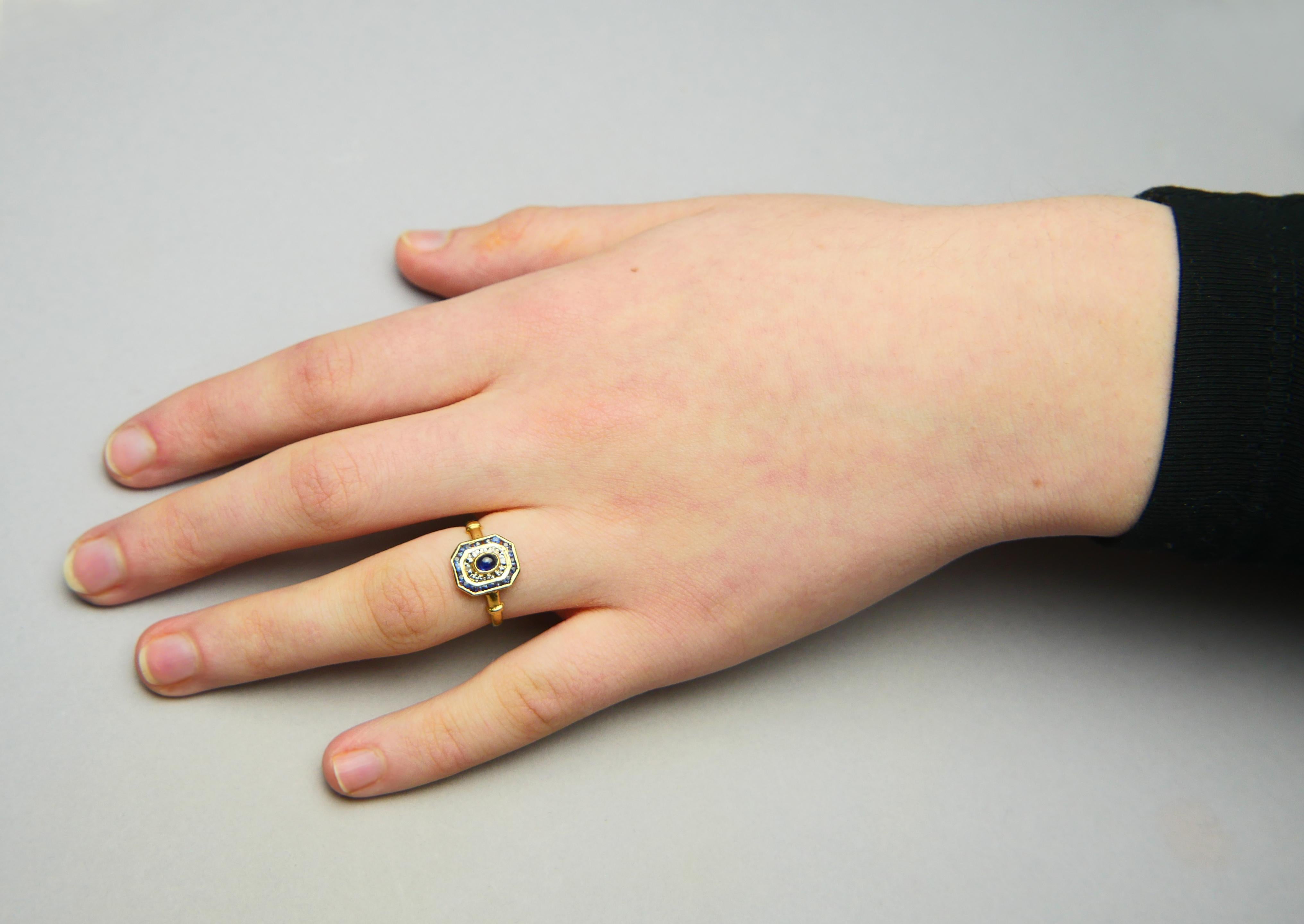 Anillo Vintage Zafiro natural 0.8ctw Diamantes Oro 18K ØUS6.25 / 2.25gr en venta 3