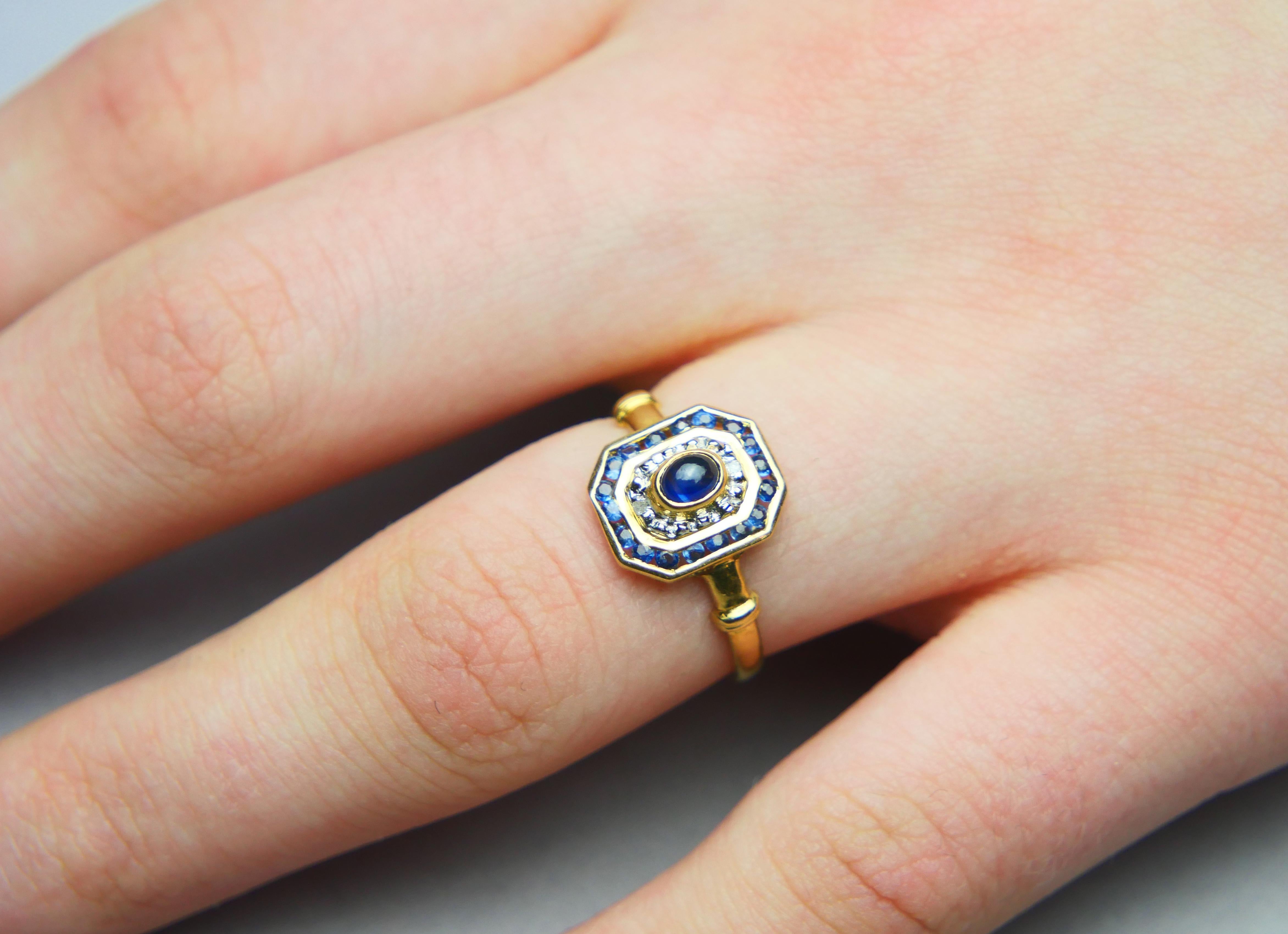 Anillo Vintage Zafiro natural 0.8ctw Diamantes Oro 18K ØUS6.25 / 2.25gr en venta 4
