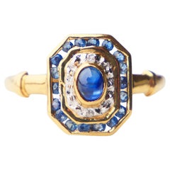 Vintage Ring natürlich 0.8ctw Saphir Diamanten 18K Gold ØUS6.25 / 2.25gr