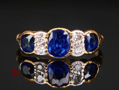 Antique Ring natural 1 ctw Sapphire Diamonds 18K Gold Platinum ØUS 4.75 / 2.2gr