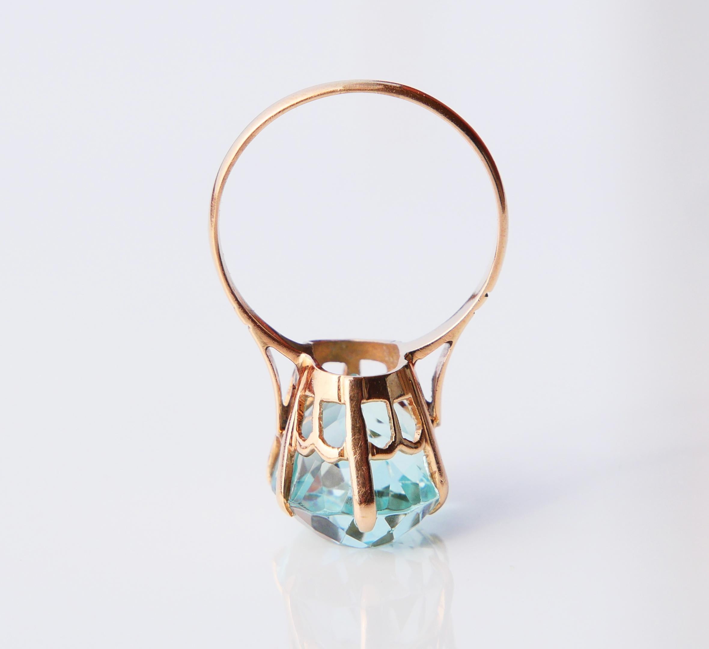 Antique Ring natural 10ct Aquamarine solid 18K Gold Ø7.25 US / 5 gr en vente 5