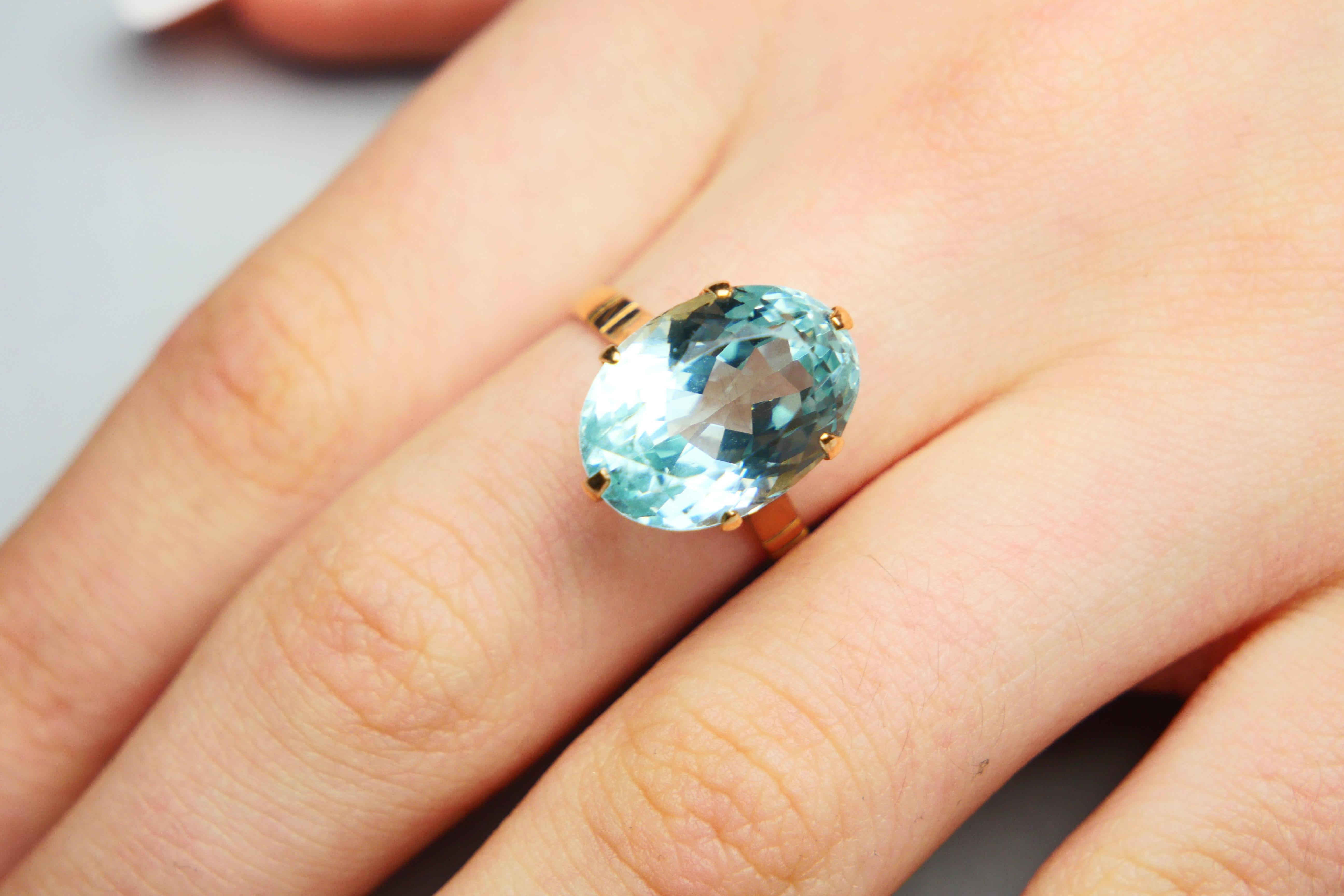 Antique Ring natural 10ct Aquamarine solid 18K Gold Ø7.25 US / 5 gr im Angebot 3