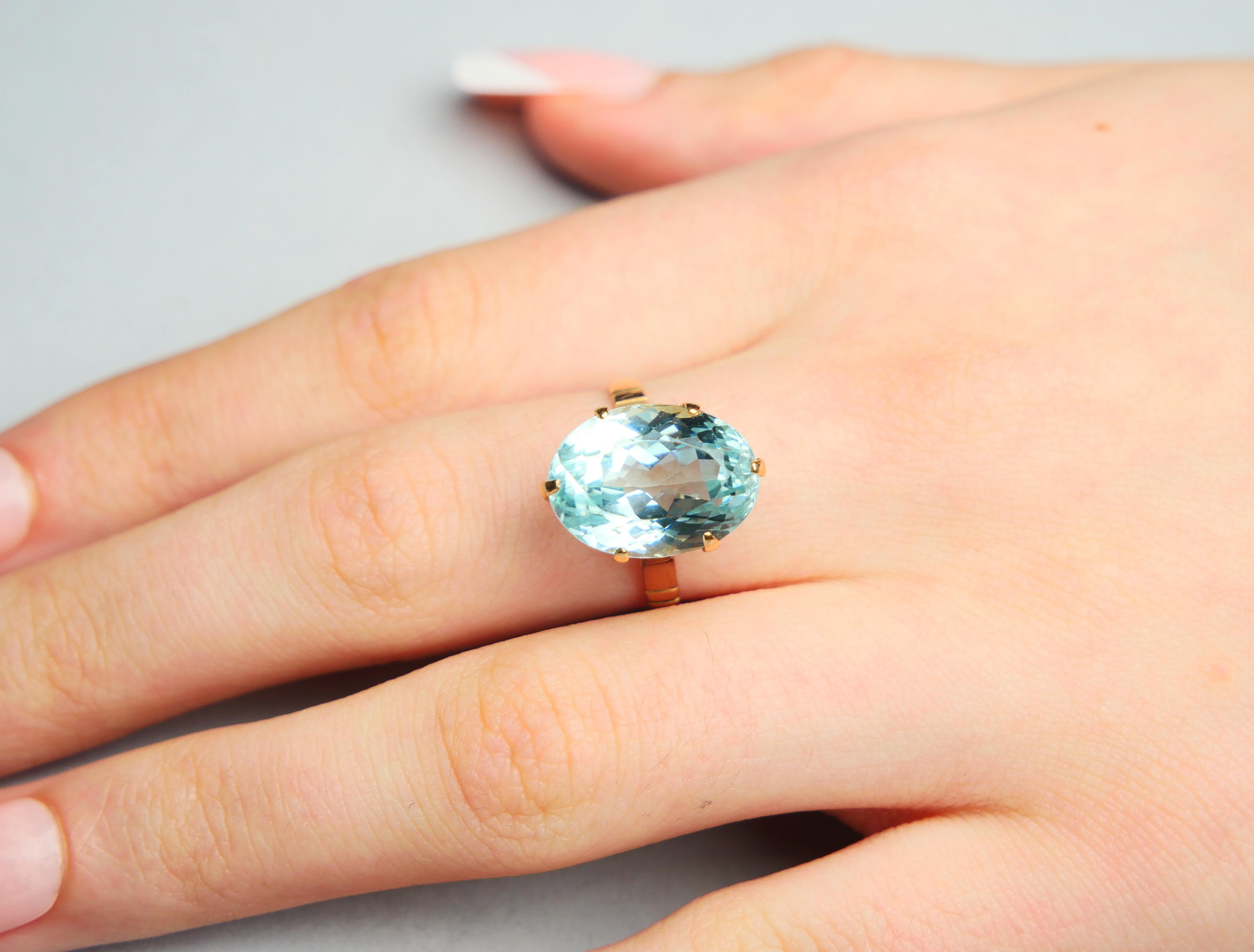 Antique Ring natural 10ct Aquamarine solid 18K Gold Ø7.25 US / 5 gr im Angebot 4