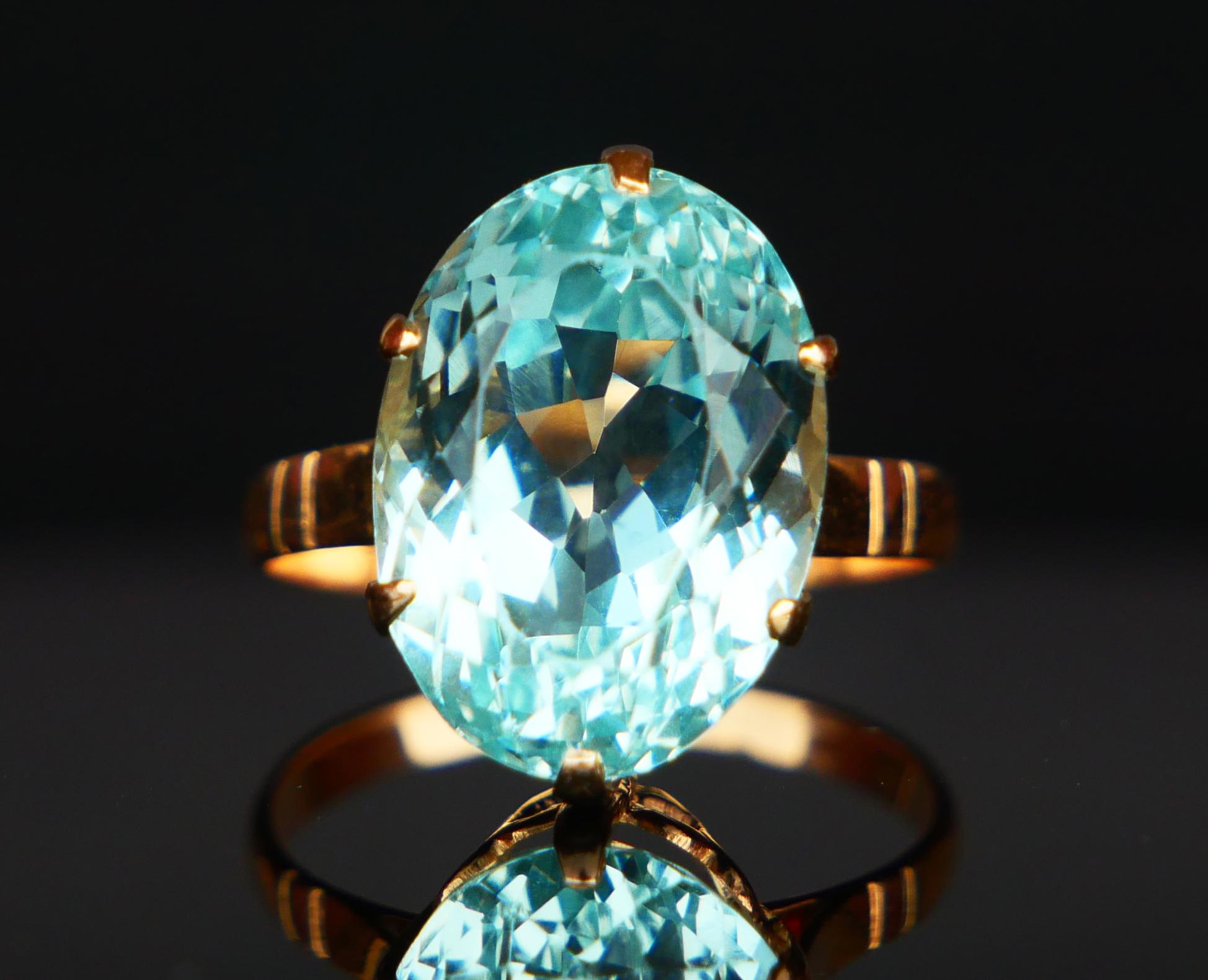 Art déco Antique Ring natural 10ct Aquamarine solid 18K Gold Ø7.25 US / 5 gr en vente