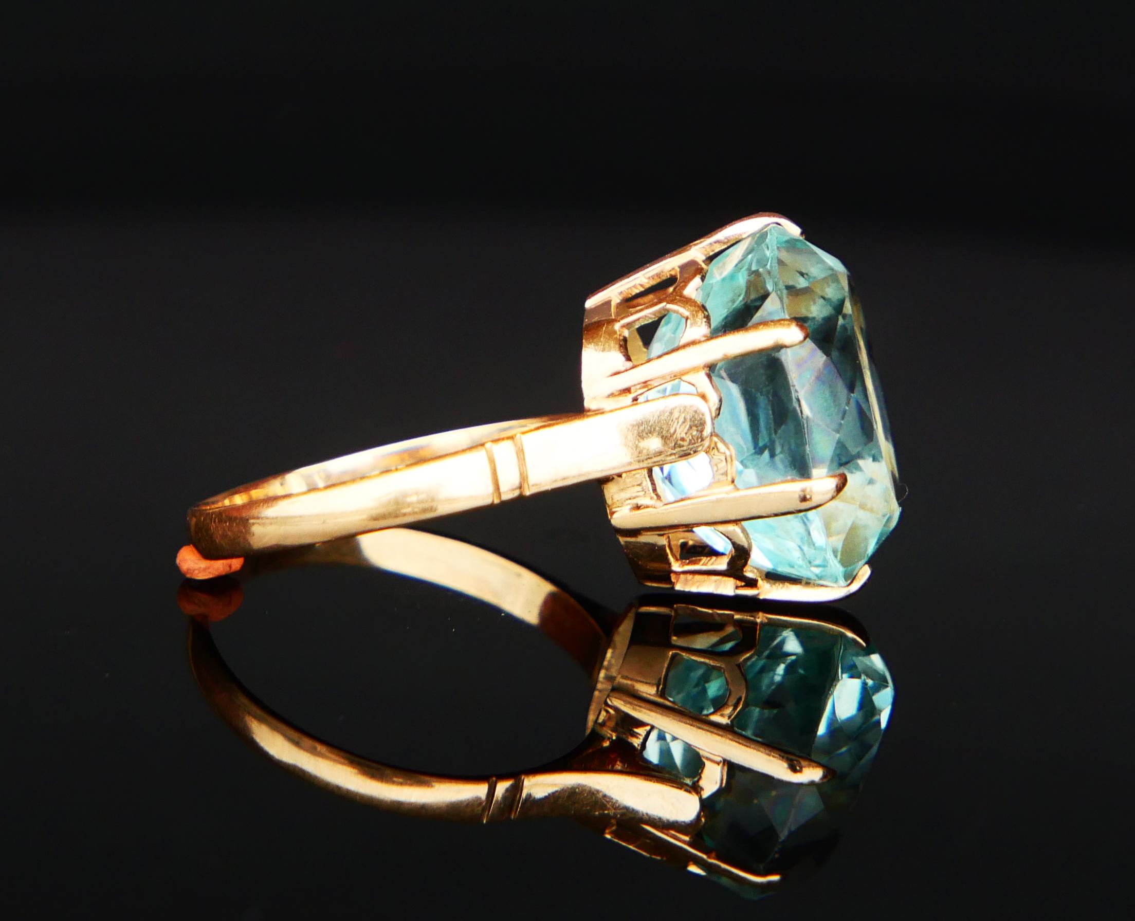 Antique Ring natural 10ct Aquamarine solid 18K Gold Ø7.25 US / 5 gr Pour femmes en vente