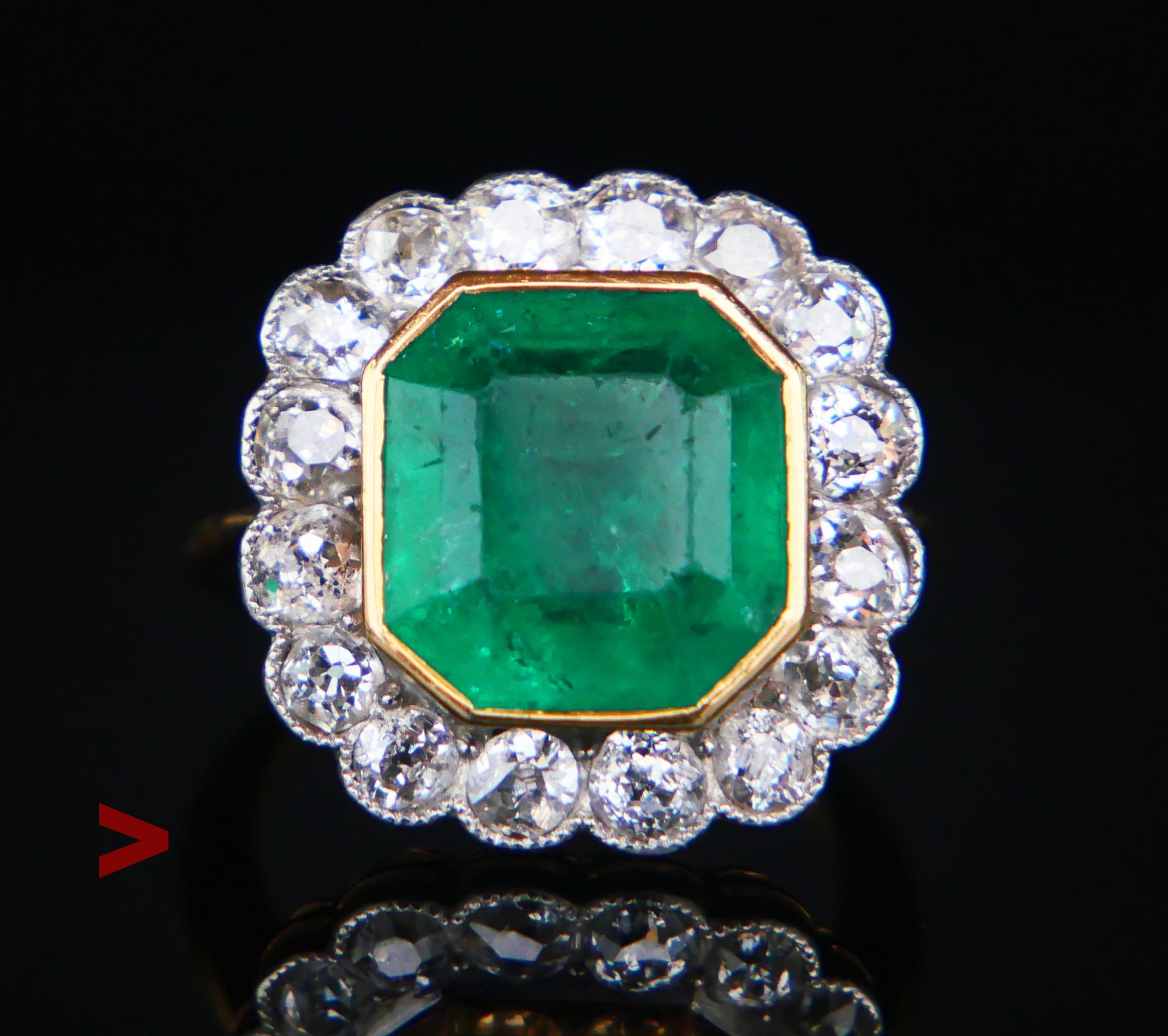 Antique Ring natural 10ct Emerald 1.28 ctw Diamonds solid 18K Gold ØUS4 / 6.3gr For Sale 10