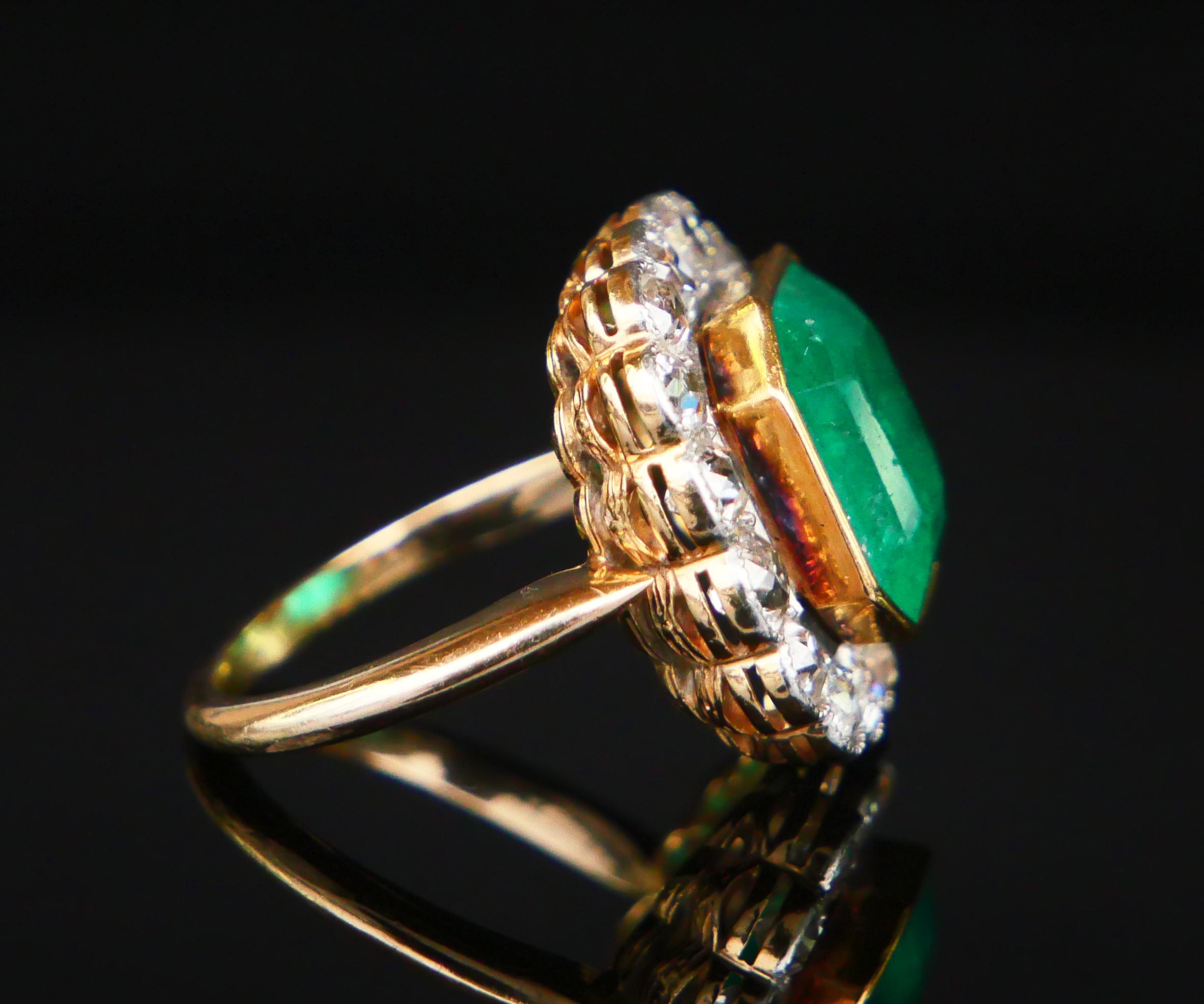Antique Ring natural 10ct Emerald 1.28 ctw Diamonds solid 18K Gold ØUS4 / 6.3gr For Sale 12