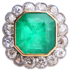 Antik Ring natürlich 10ct Smaragd 1.28 ctw Diamanten massiv 18K Gold ØUS4 / 6.3gr