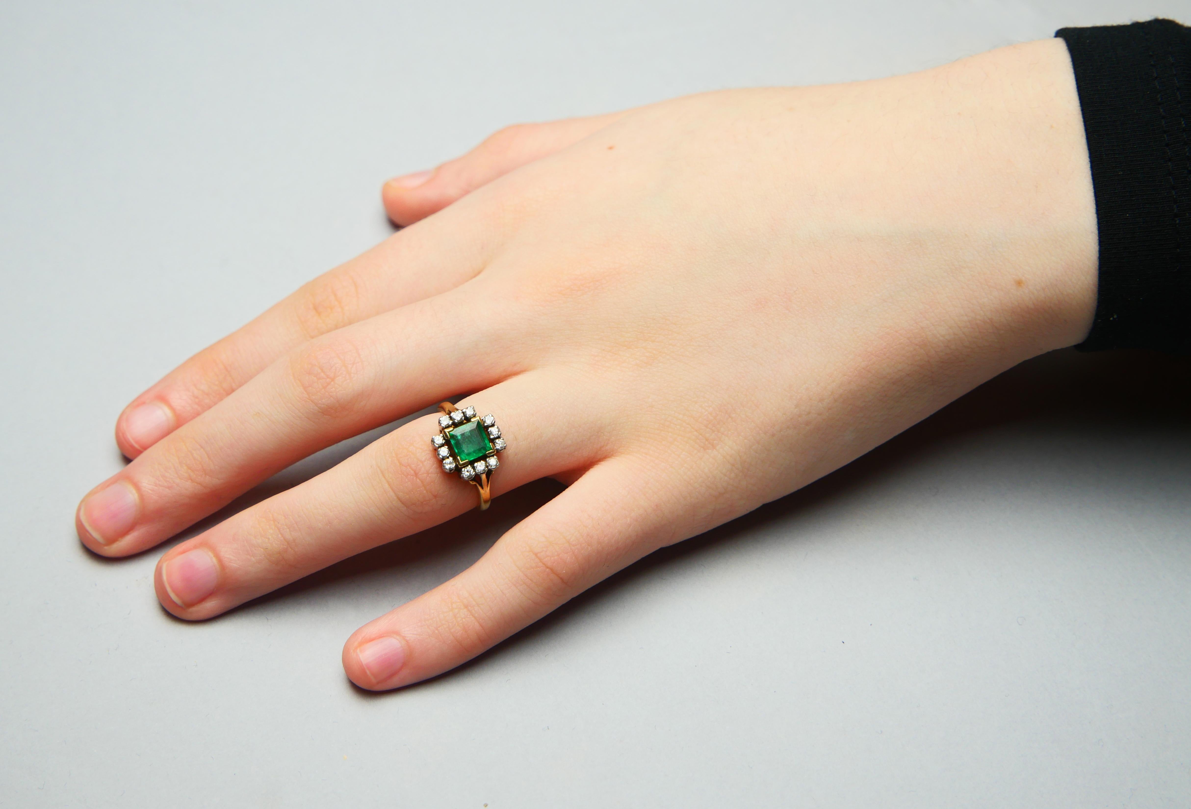 Antique Ring natural 1.25ct Emerald 0.45ctw Diamonds solid 18K Gold ØUS6/ 4.25gr For Sale 5
