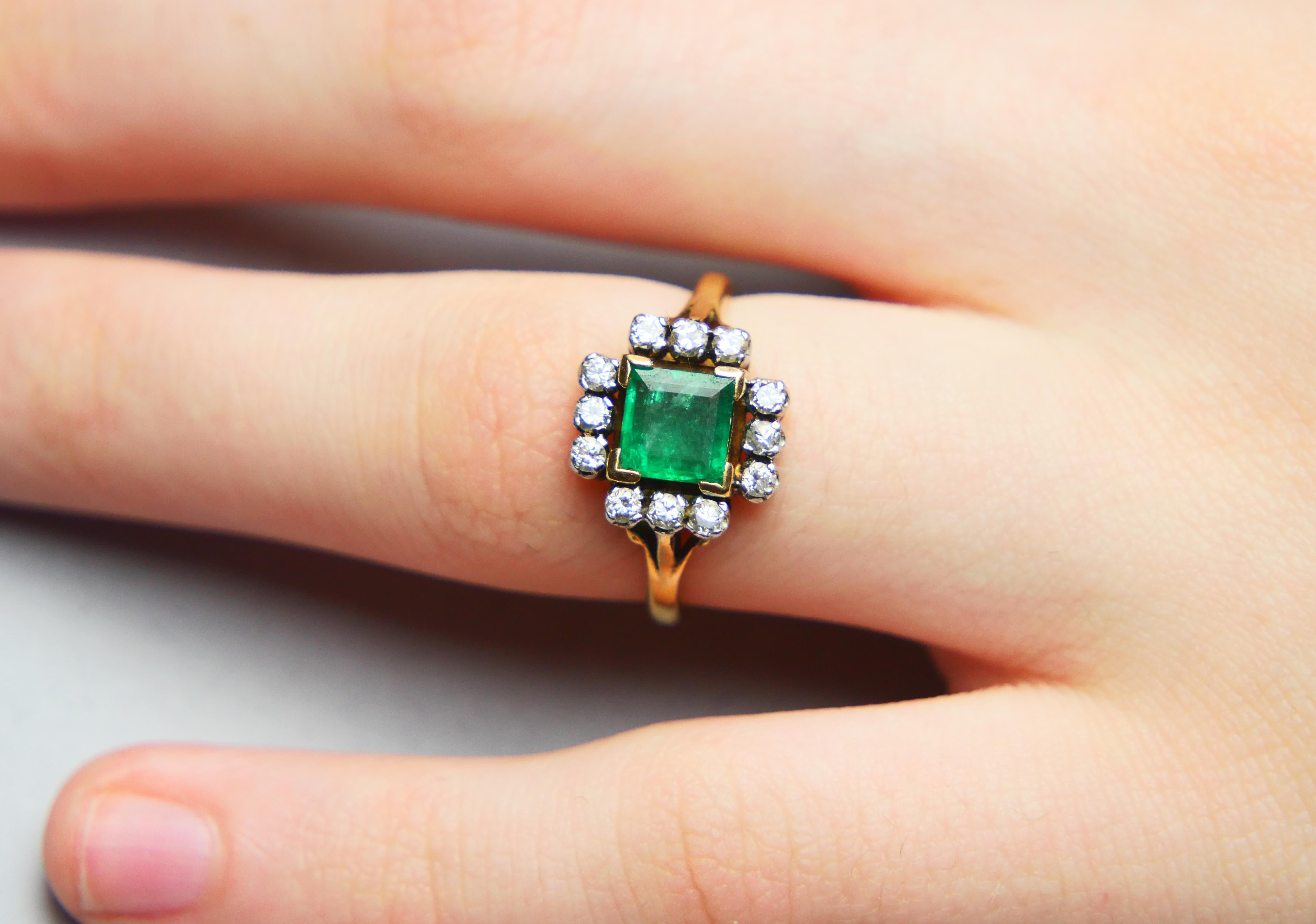 Antique Ring natural 1.25ct Emerald 0.45ctw Diamonds solid 18K Gold ØUS6/ 4.25gr For Sale 6
