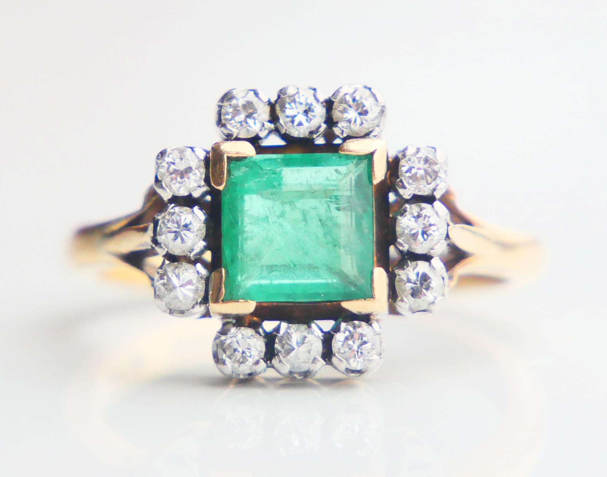 Antique Ring natural 1.25ct Emerald 0.45ctw Diamonds solid 18K Gold ØUS6/ 4.25gr For Sale 11