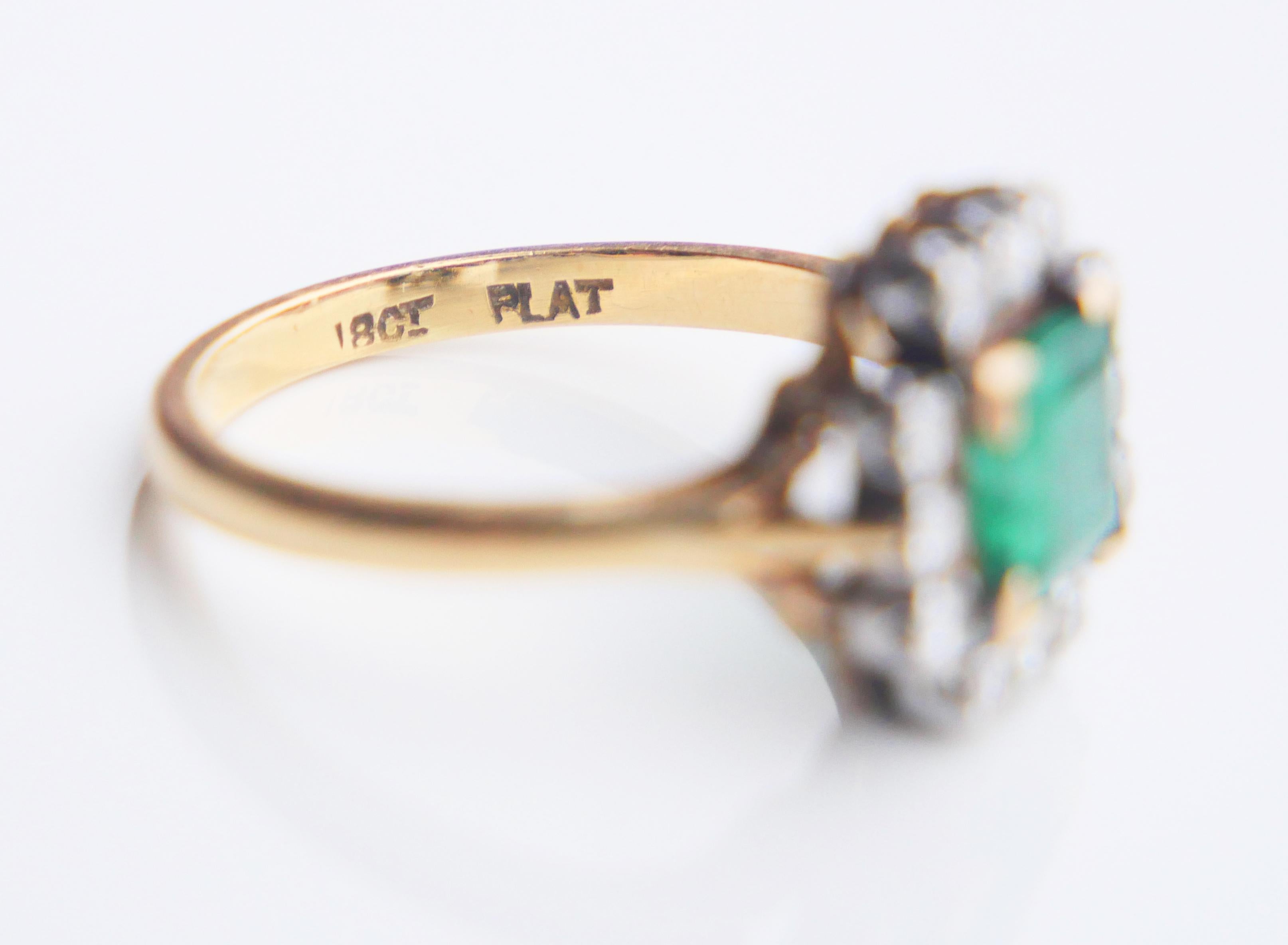 Antique Ring natural 1.25ct Emerald 0.45ctw Diamonds solid 18K Gold ØUS6/ 4.25gr For Sale 12