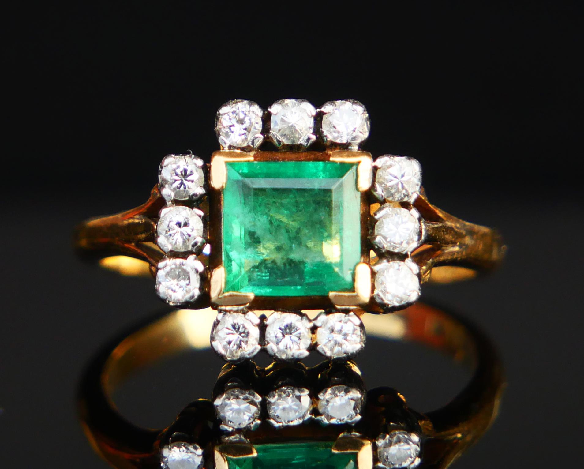 Retro Antique Ring natural 1.25ct Emerald 0.45ctw Diamonds solid 18K Gold ØUS6/ 4.25gr For Sale