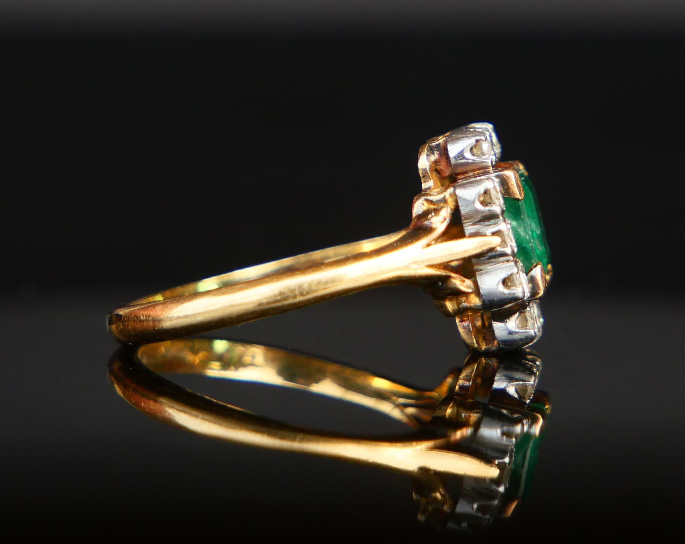 Women's Antique Ring natural 1.25ct Emerald 0.45ctw Diamonds solid 18K Gold ØUS6/ 4.25gr For Sale