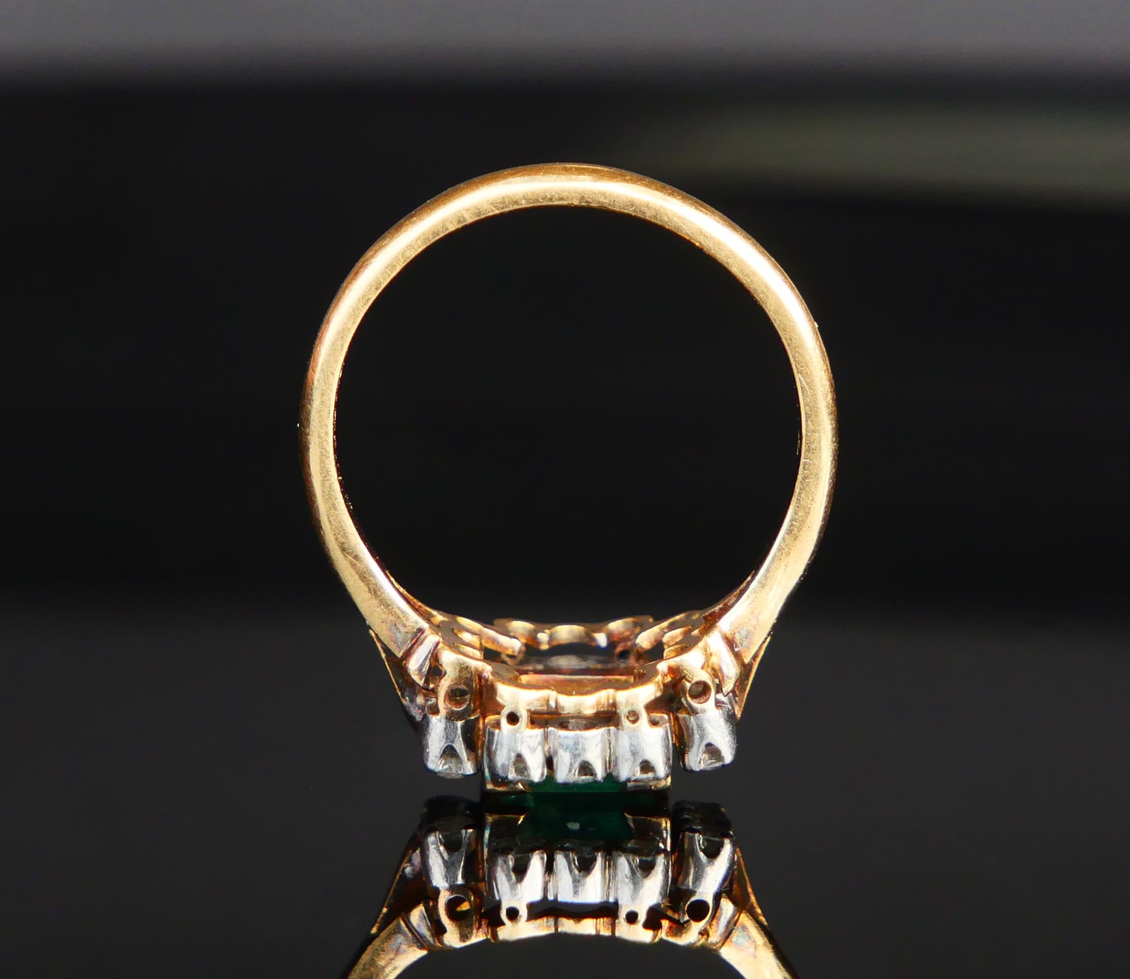 Antique Ring natural 1.25ct Emerald 0.45ctw Diamonds solid 18K Gold ØUS6/ 4.25gr For Sale 1