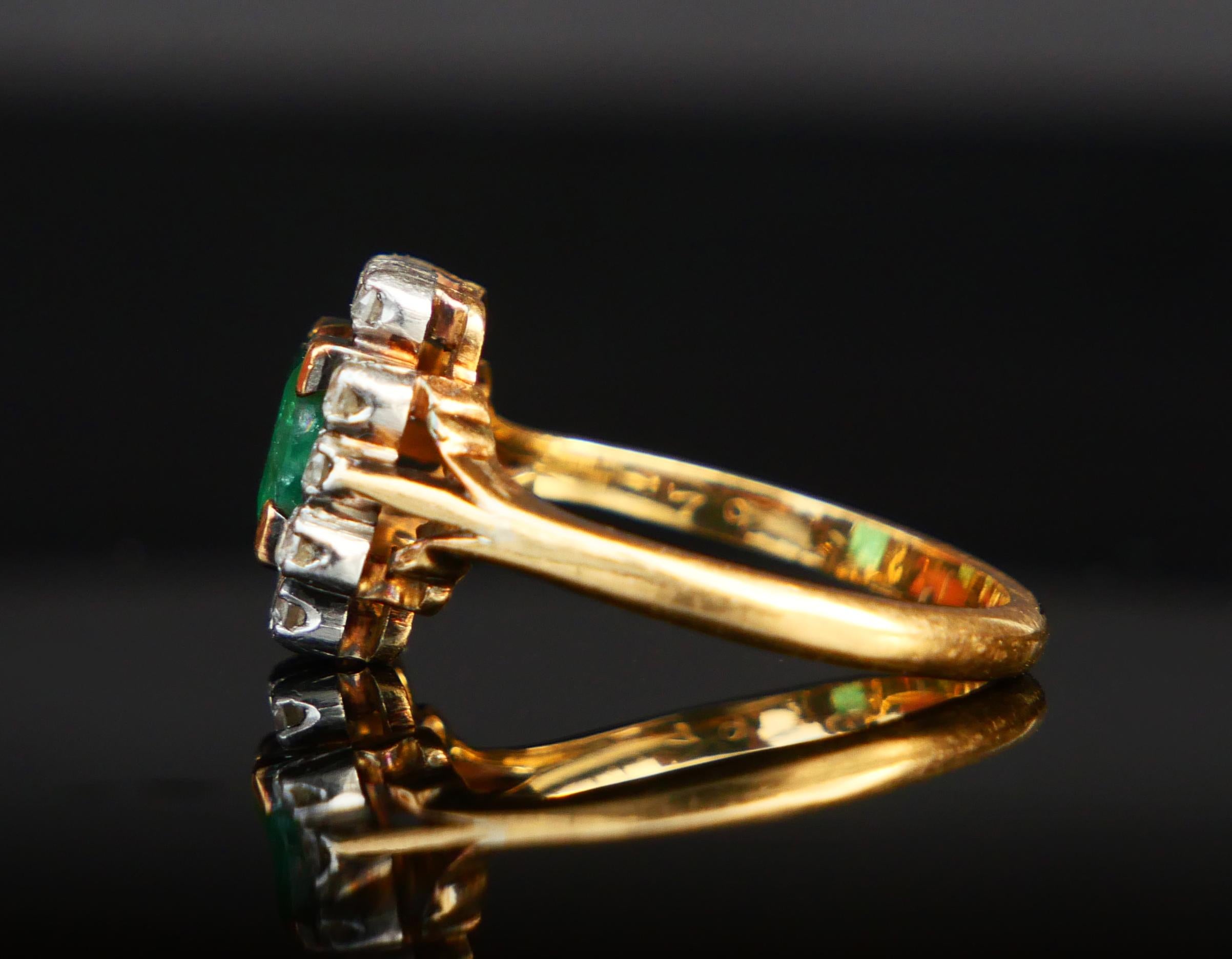 Antique Ring natural 1.25ct Emerald 0.45ctw Diamonds solid 18K Gold ØUS6/ 4.25gr For Sale 2