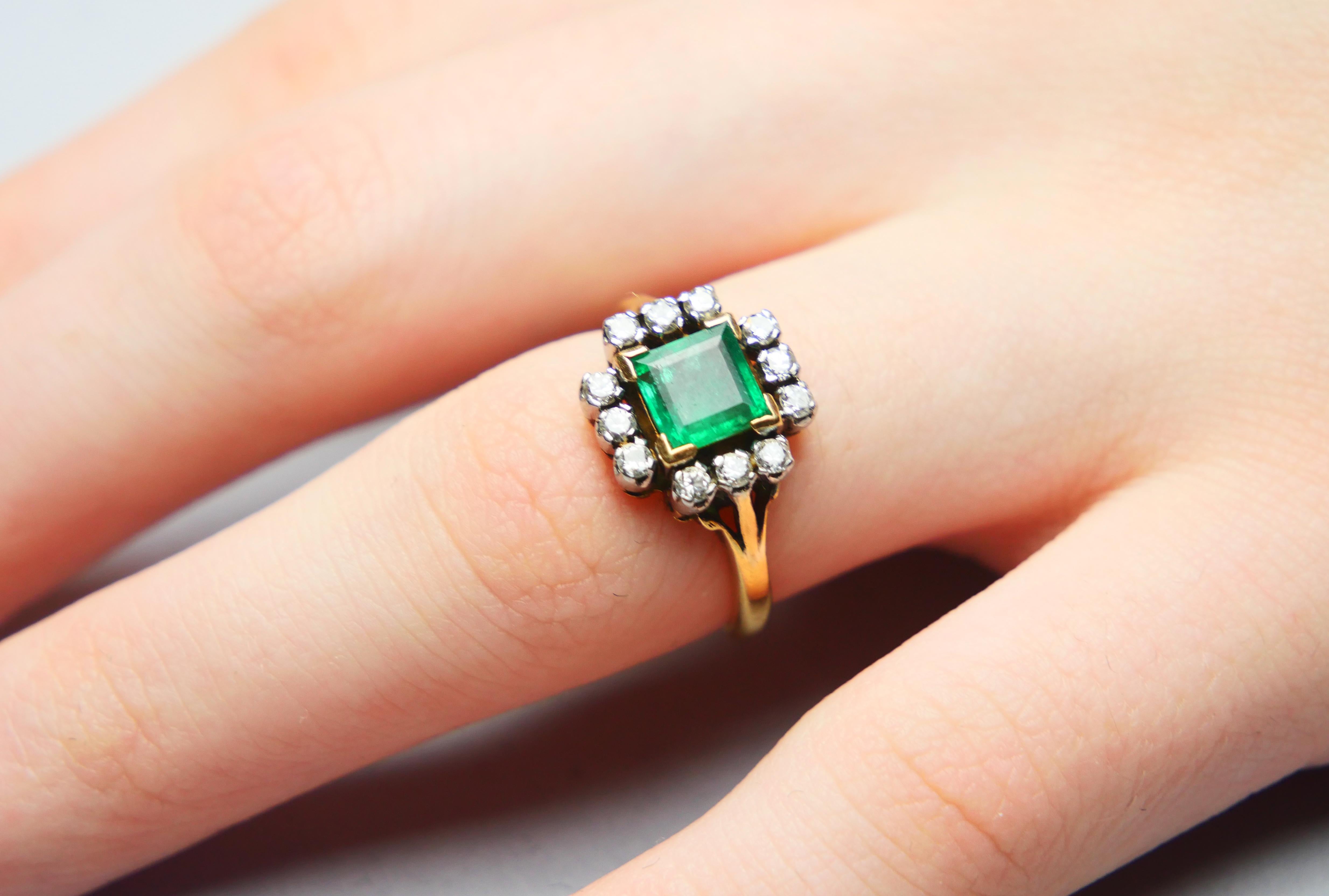 Antique Ring natural 1.25ct Emerald 0.45ctw Diamonds solid 18K Gold ØUS6/ 4.25gr For Sale 4