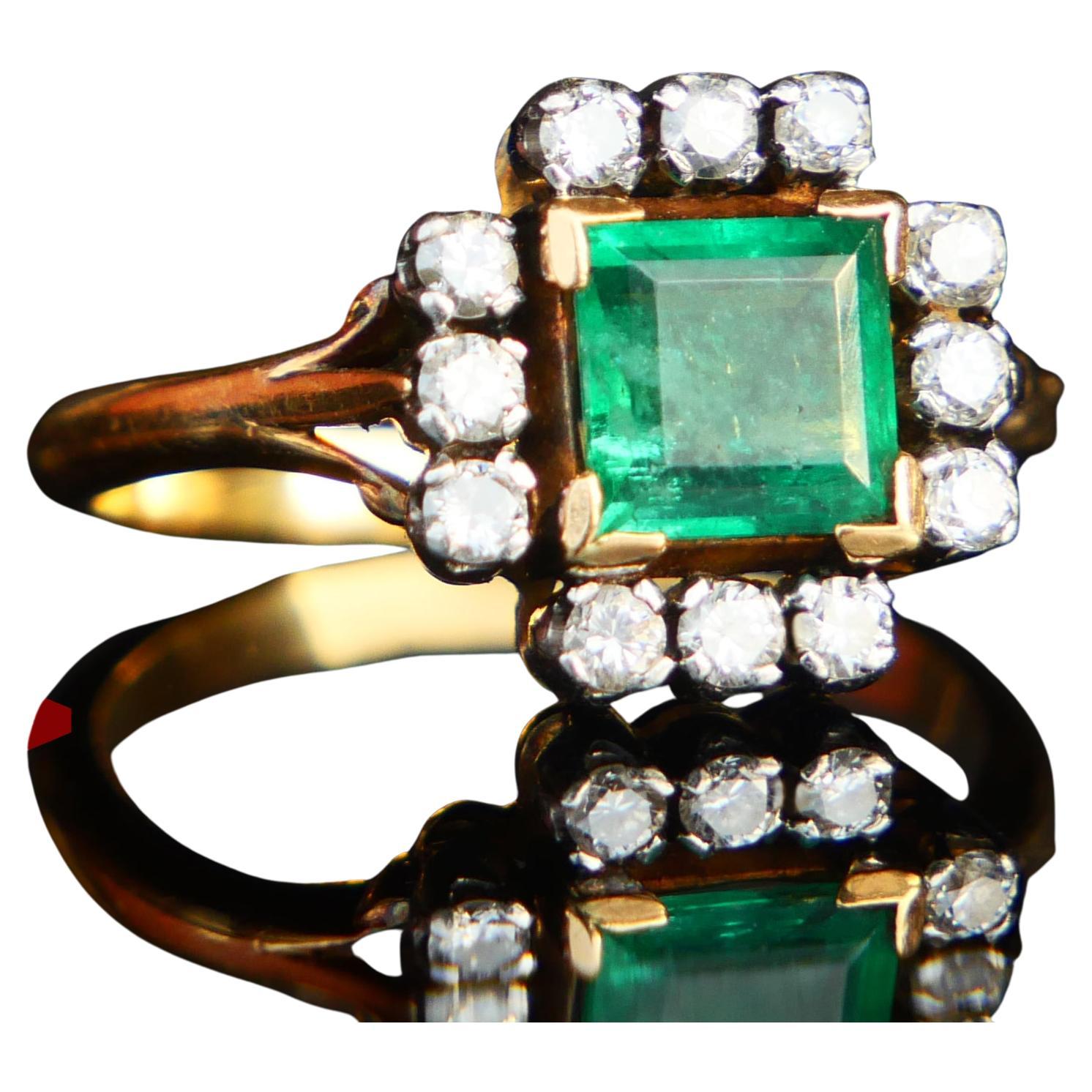 Antique Ring natural 1.25ct Emerald 0.45ctw Diamonds solid 18K Gold ØUS6/ 4.25gr