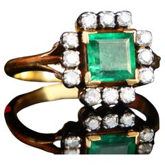 Antique Ring natural 1.25ct Emerald 0.45ctw Diamonds solid 18K Gold ØUS6/ 4.25gr
