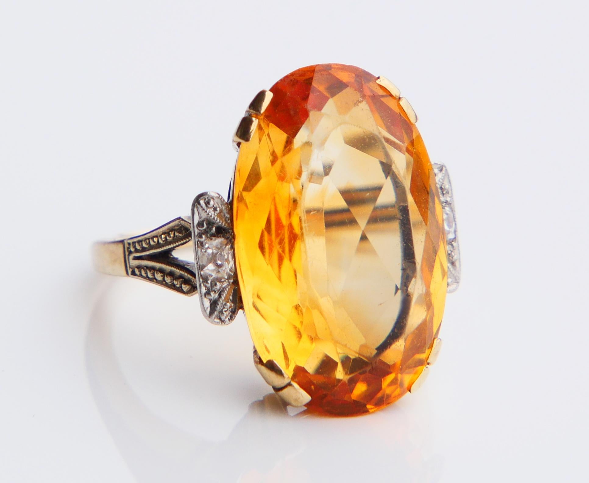 Antique Ring natural 12ct Citrine Diamonds solid 14K Gold Ø US 7.25 / 7.5gr For Sale 5