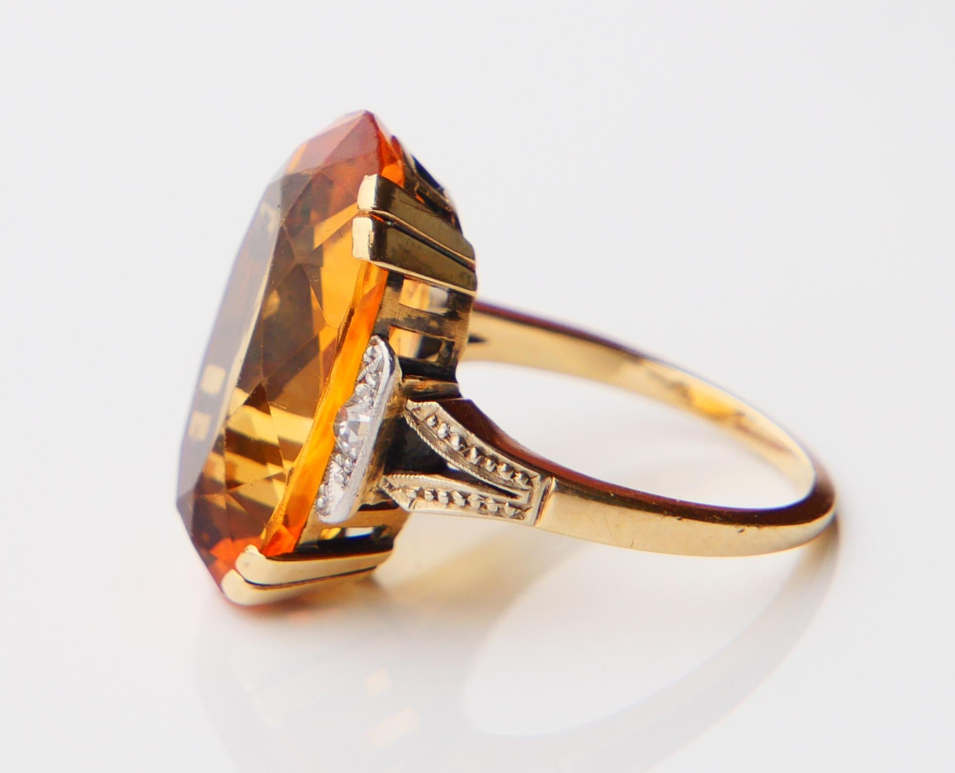 Antique Ring natural 12ct Citrine Diamonds solid 14K Gold Ø US 7.25 / 7.5gr For Sale 6