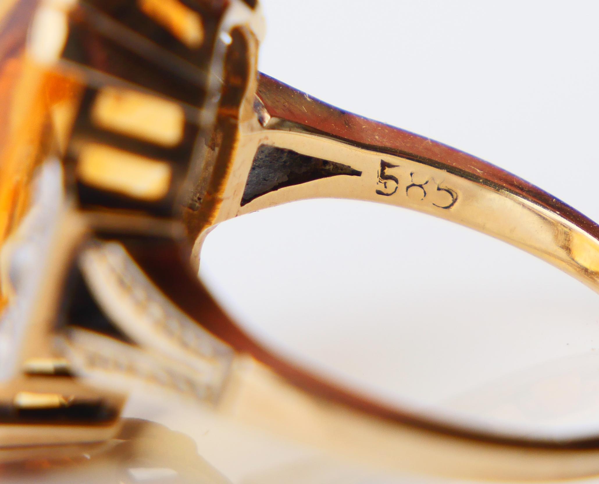 Antique Ring natural 12ct Citrine Diamonds solid 14K Gold Ø US 7.25 / 7.5gr For Sale 7