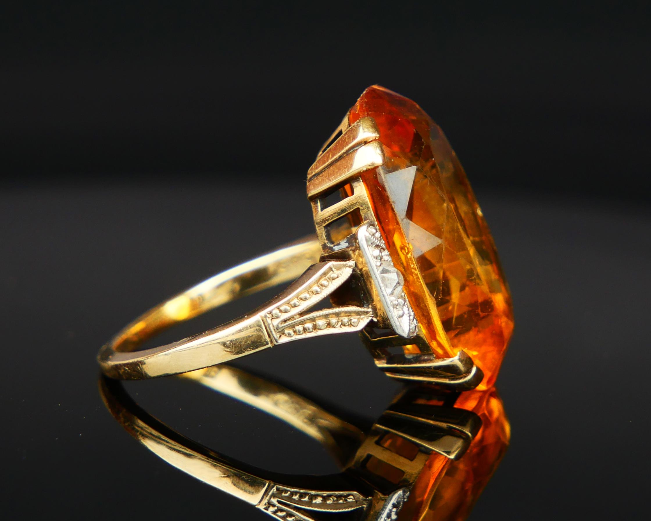 Women's Antique Ring natural 12ct Citrine Diamonds solid 14K Gold Ø US 7.25 / 7.5gr For Sale