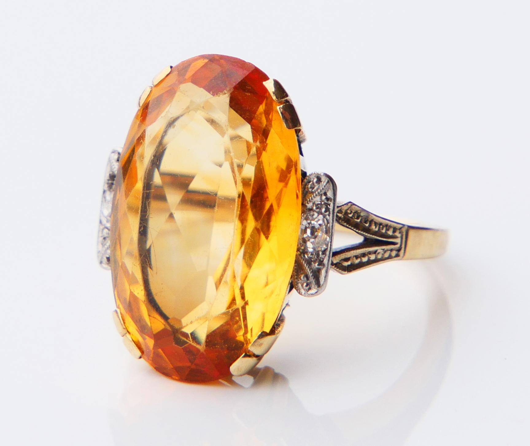 Antique Ring natural 12ct Citrine Diamonds solid 14K Gold Ø US 7.25 / 7.5gr For Sale 1