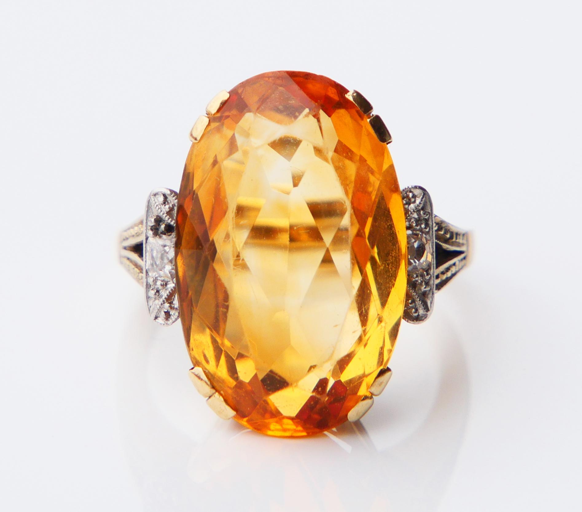 Antique Ring natural 12ct Citrine Diamonds solid 14K Gold Ø US 7.25 / 7.5gr For Sale 2