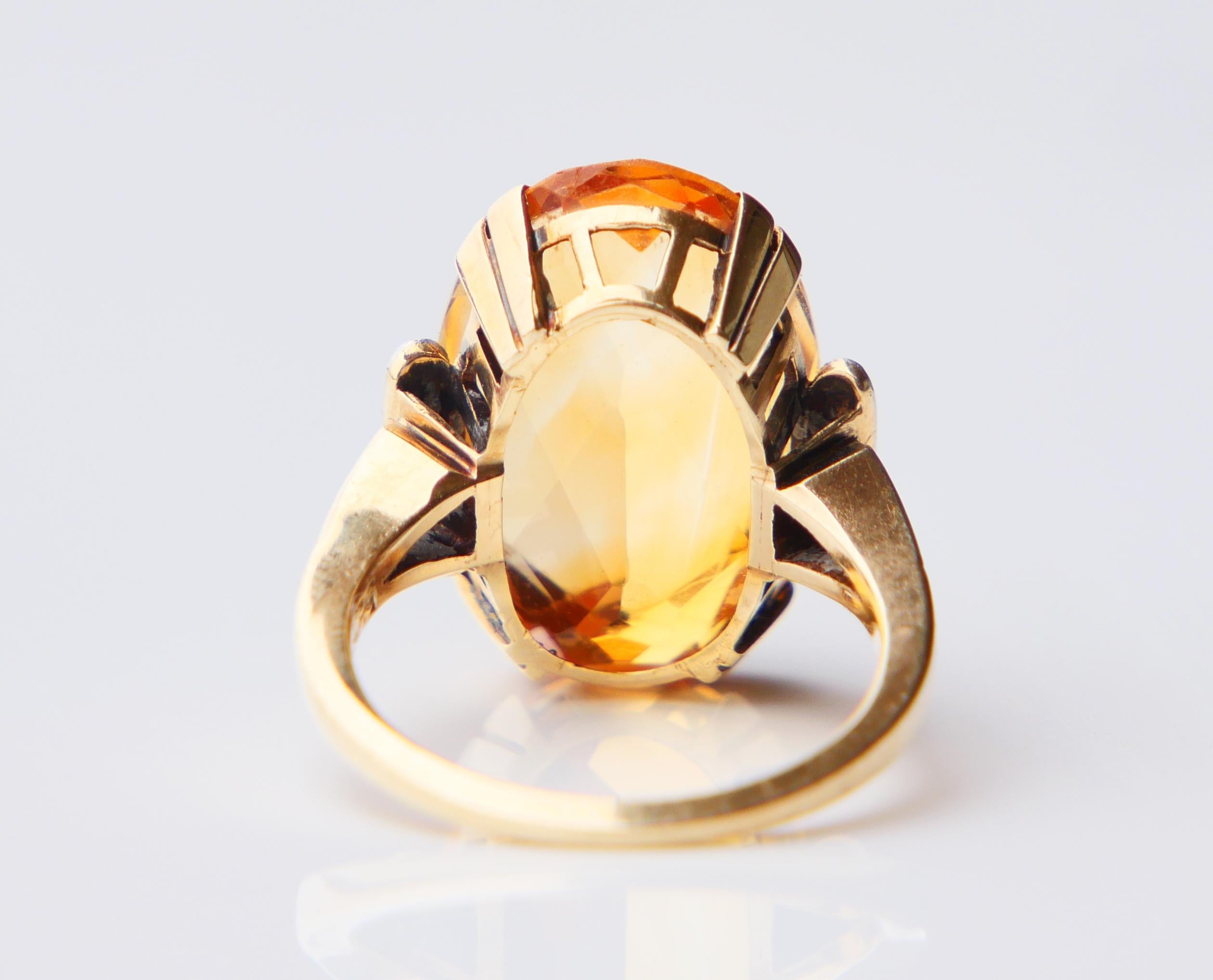 Antique Ring natural 12ct Citrine Diamonds solid 14K Gold Ø US 7.25 / 7.5gr For Sale 3