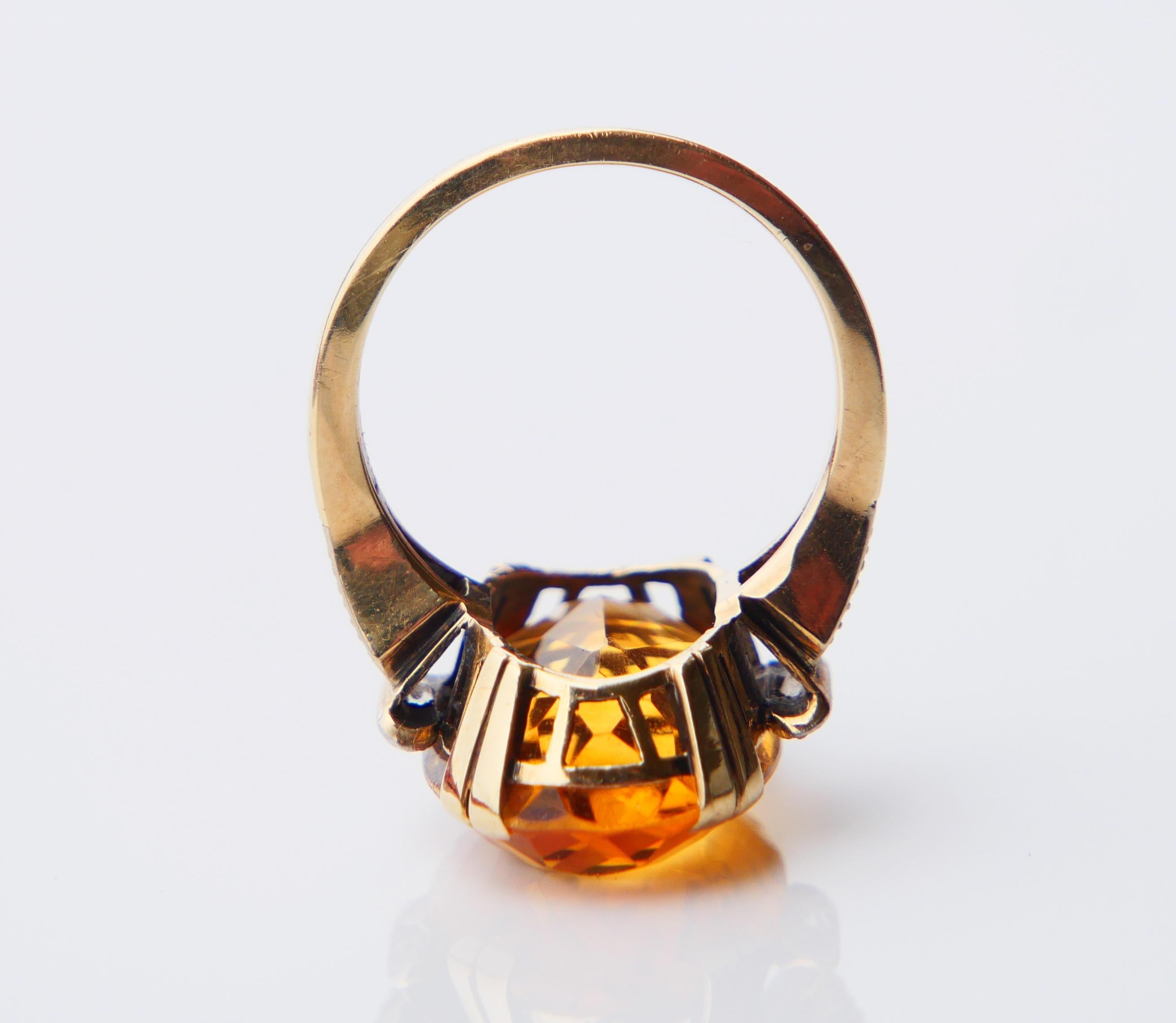 Antique Ring natural 12ct Citrine Diamonds solid 14K Gold Ø US 7.25 / 7.5gr For Sale 4