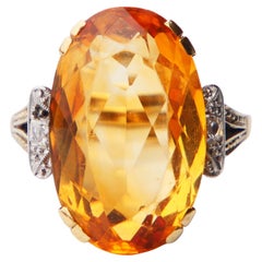 Anello antico Citrino naturale 12ct Diamanti oro massiccio 14K Ø US 7.25 / 7.5gr