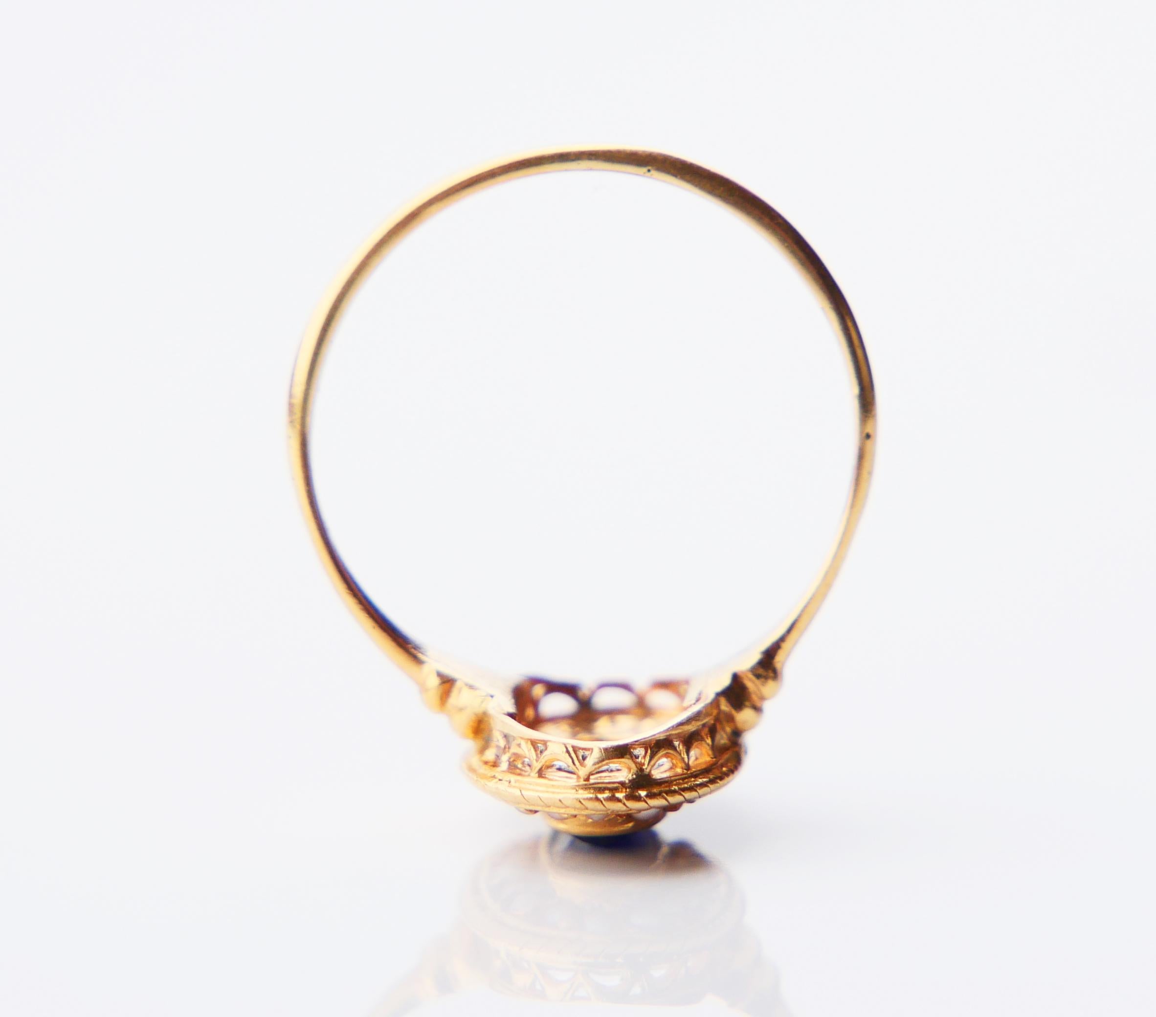 Donna Antique Ring natural 1.2ct. Sapphire Seed Pearls solid 18K Gold Ø6.25US/ 2.8gr in vendita
