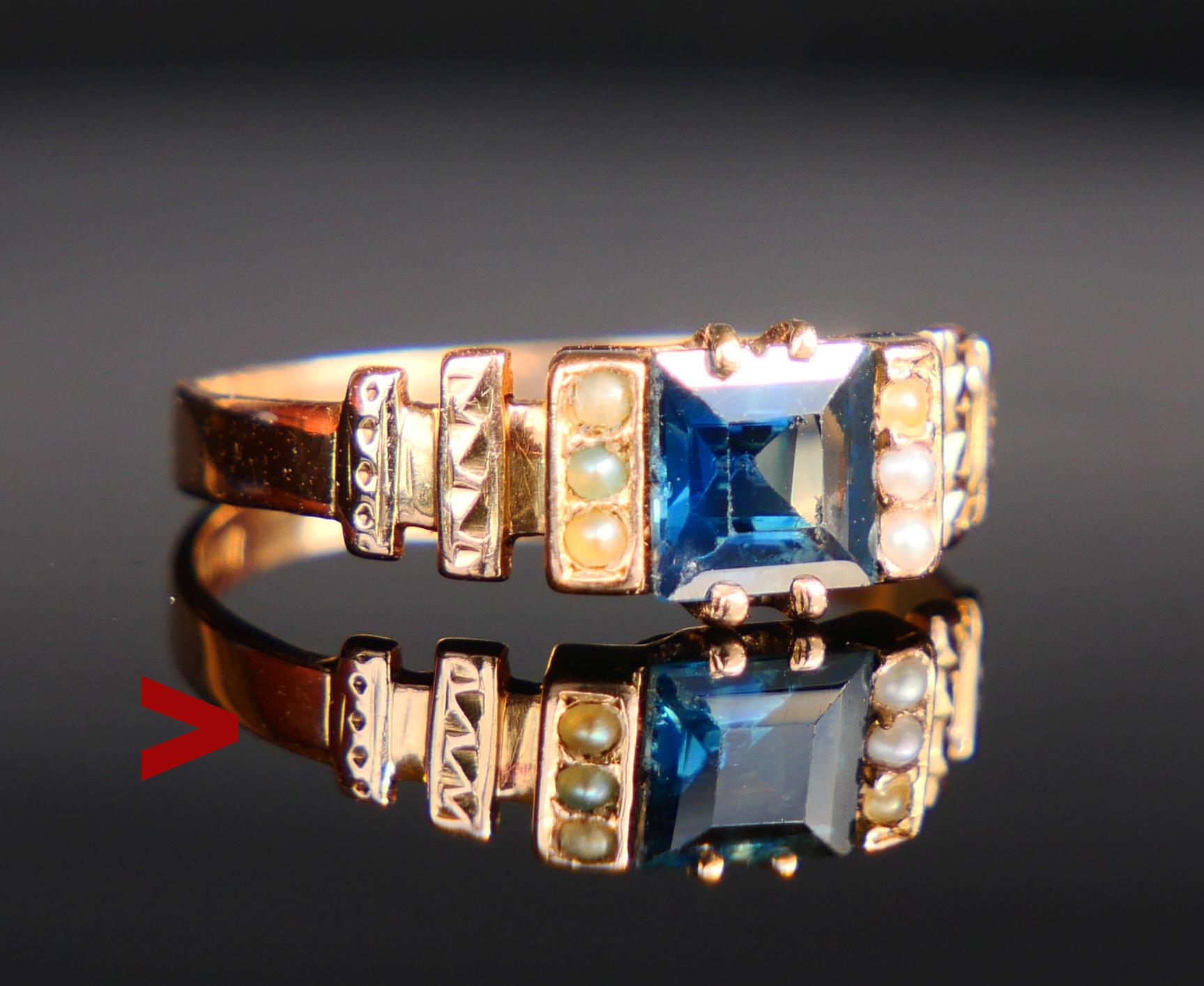 Antiker Ring, natürlich 1,3 Karat. Saphir-Saatperlen massiv 18K Gold Ø4.75US/ 1.8gr im Angebot 5