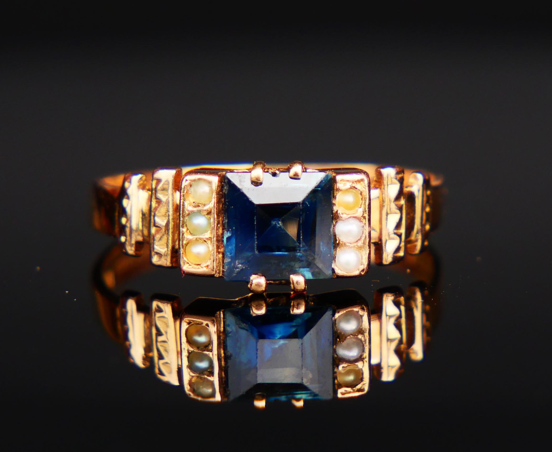 Antiker Ring, natürlich 1,3 Karat. Saphir-Saatperlen massiv 18K Gold Ø4.75US/ 1.8gr im Angebot 6