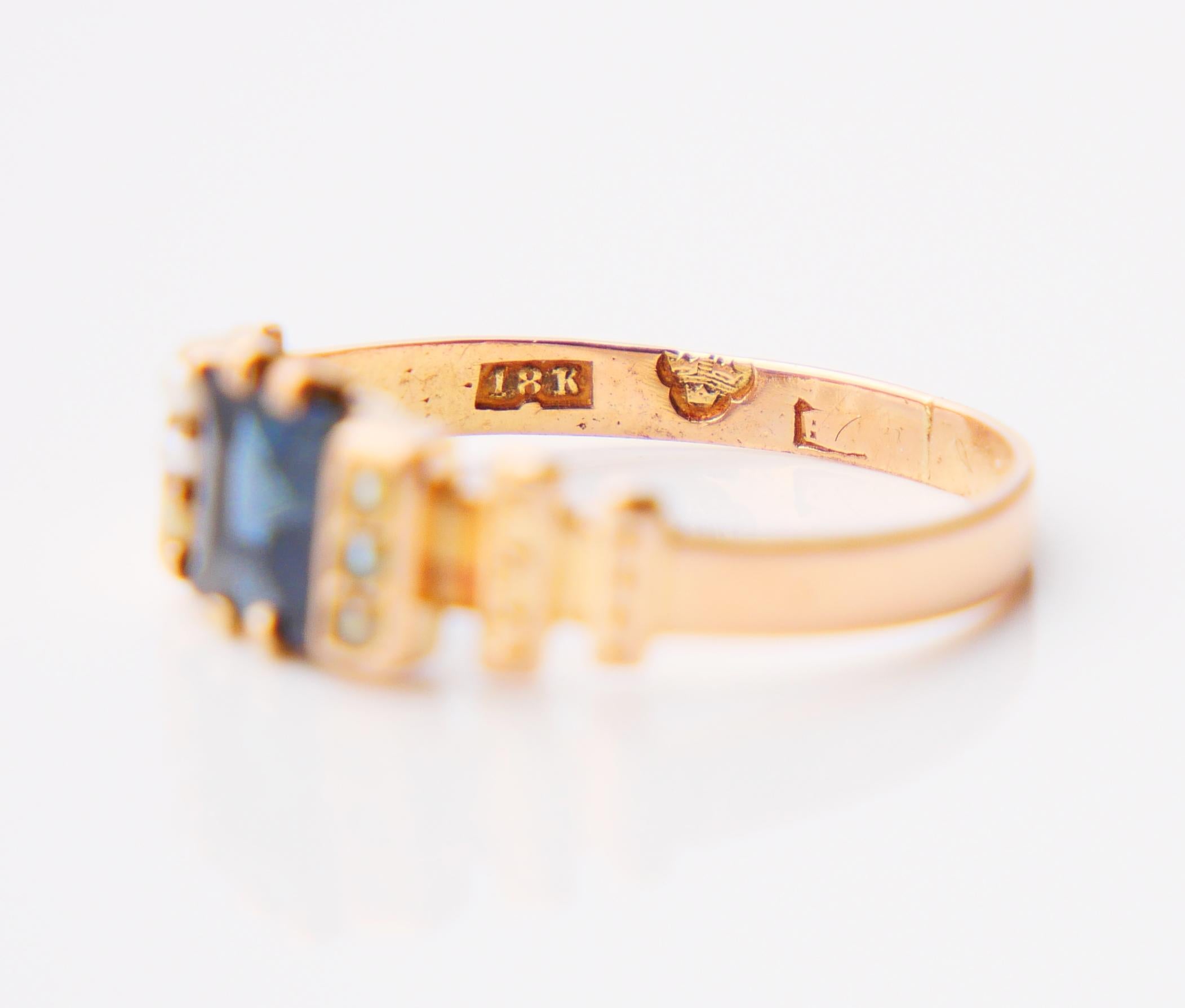 Antiker Ring, natürlich 1,3 Karat. Saphir-Saatperlen massiv 18K Gold Ø4.75US/ 1.8gr im Angebot 7