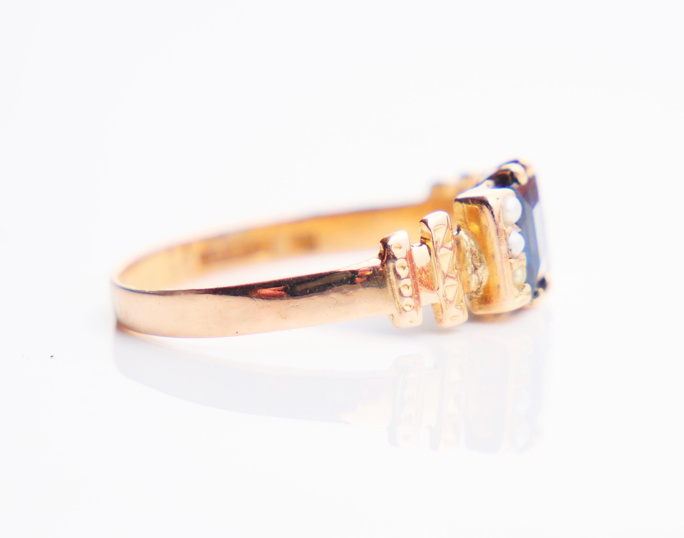 Antiker Ring, natürlich 1,3 Karat. Saphir-Saatperlen massiv 18K Gold Ø4.75US/ 1.8gr im Angebot 1