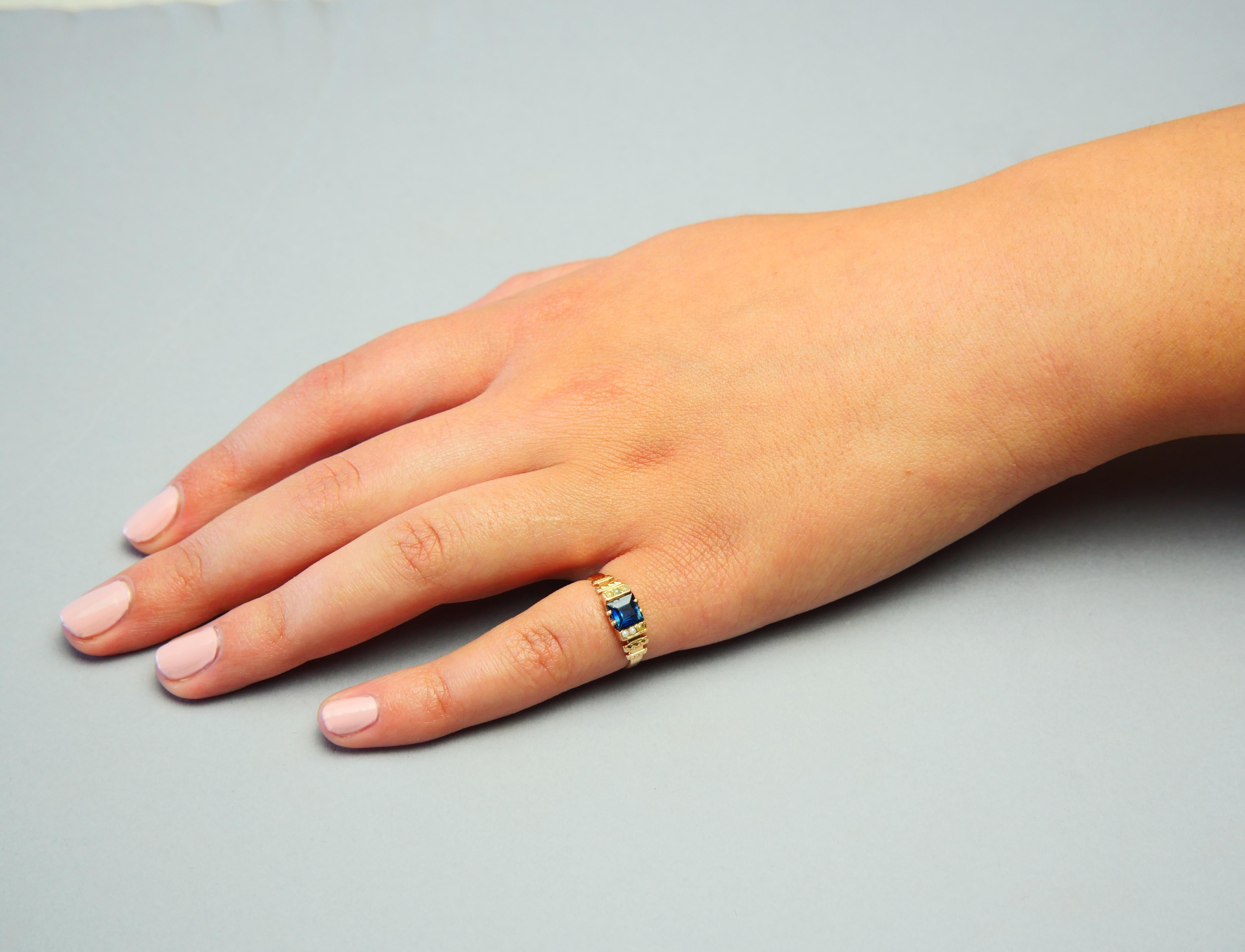 Antiker Ring, natürlich 1,3 Karat. Saphir-Saatperlen massiv 18K Gold Ø4.75US/ 1.8gr im Angebot 4
