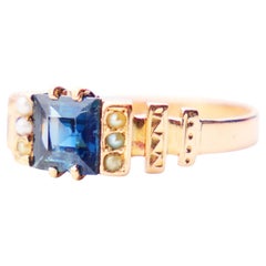 Bague ancienne naturelle 1,3 carat Perles de rocaille saphir en or massif 18K Ø4.75US/ 1.8gr