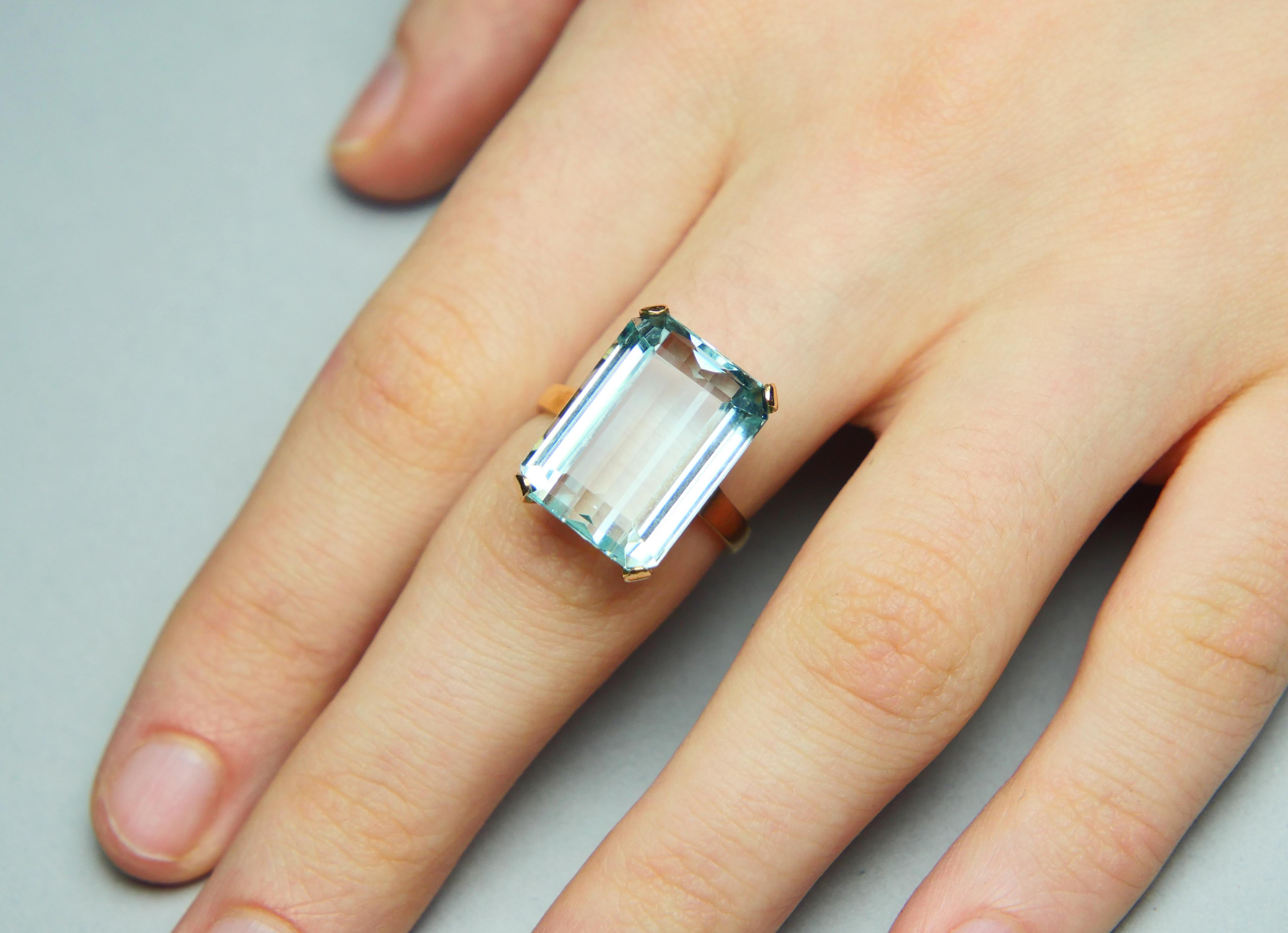 Anillo Antiguo Aguamarina 15ct natural maciza Oro 18K Ø 6.75 US / 7.2 gr en venta 5