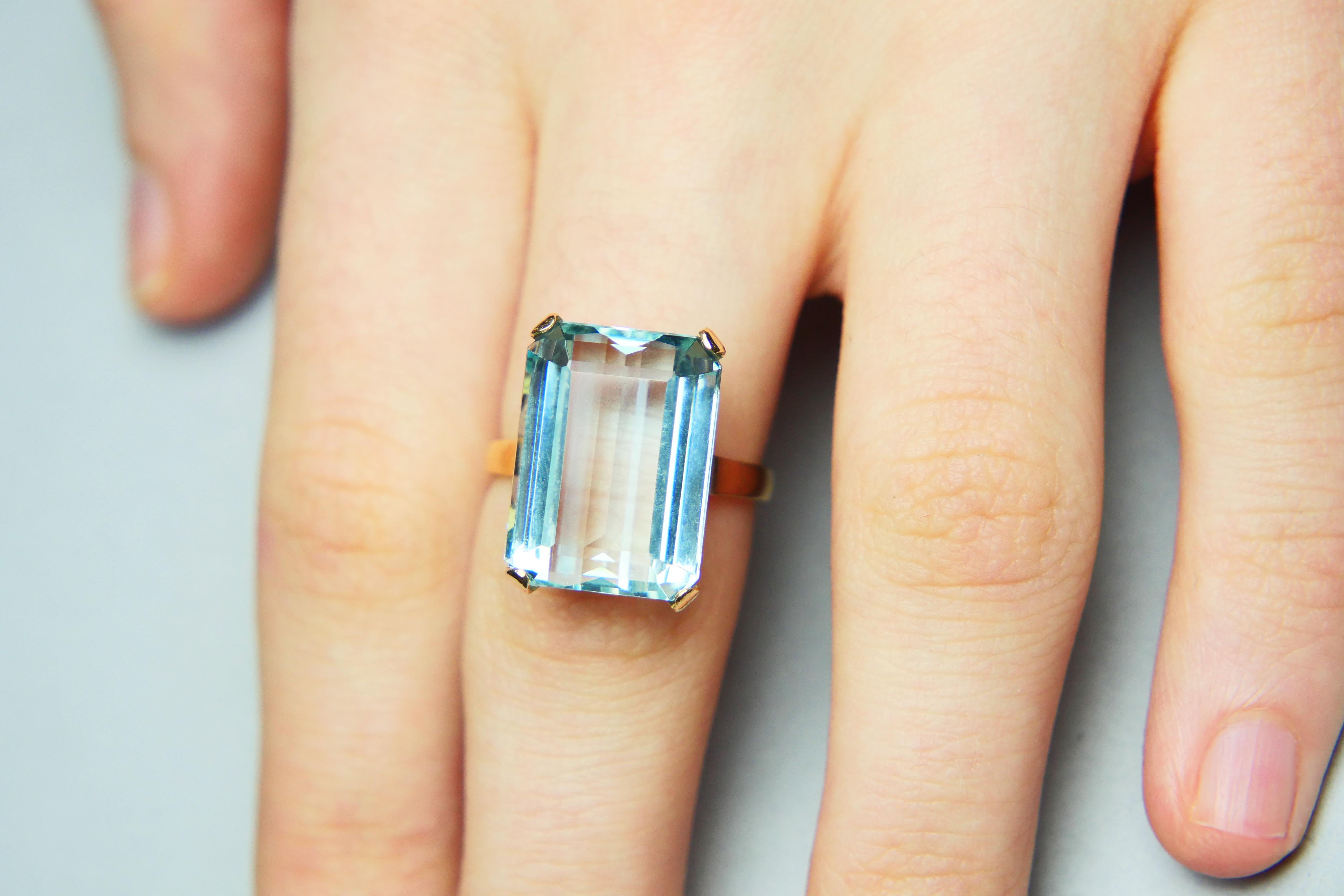 Anillo Antiguo Aguamarina 15ct natural maciza Oro 18K Ø 6.75 US / 7.2 gr en venta 6