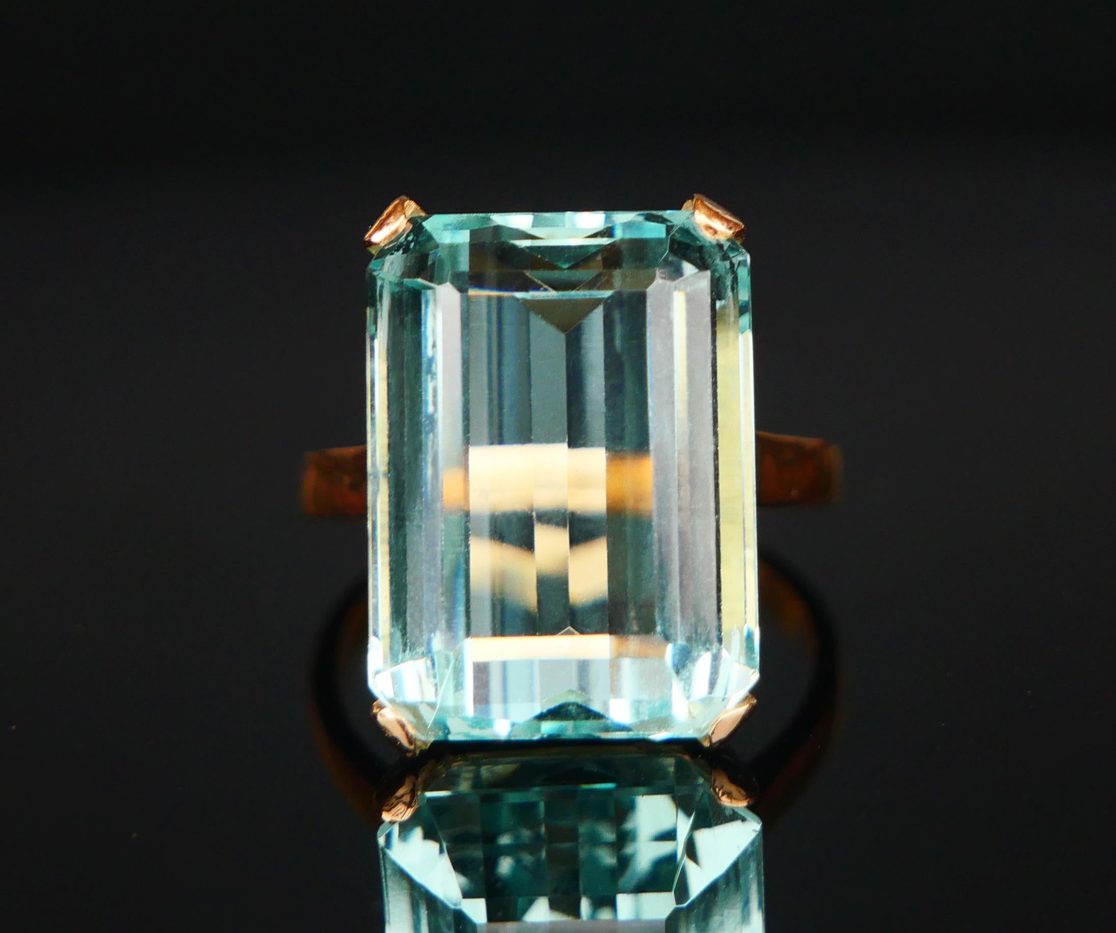 Anillo Antiguo Aguamarina 15ct natural maciza Oro 18K Ø 6.75 US / 7.2 gr Art Decó en venta